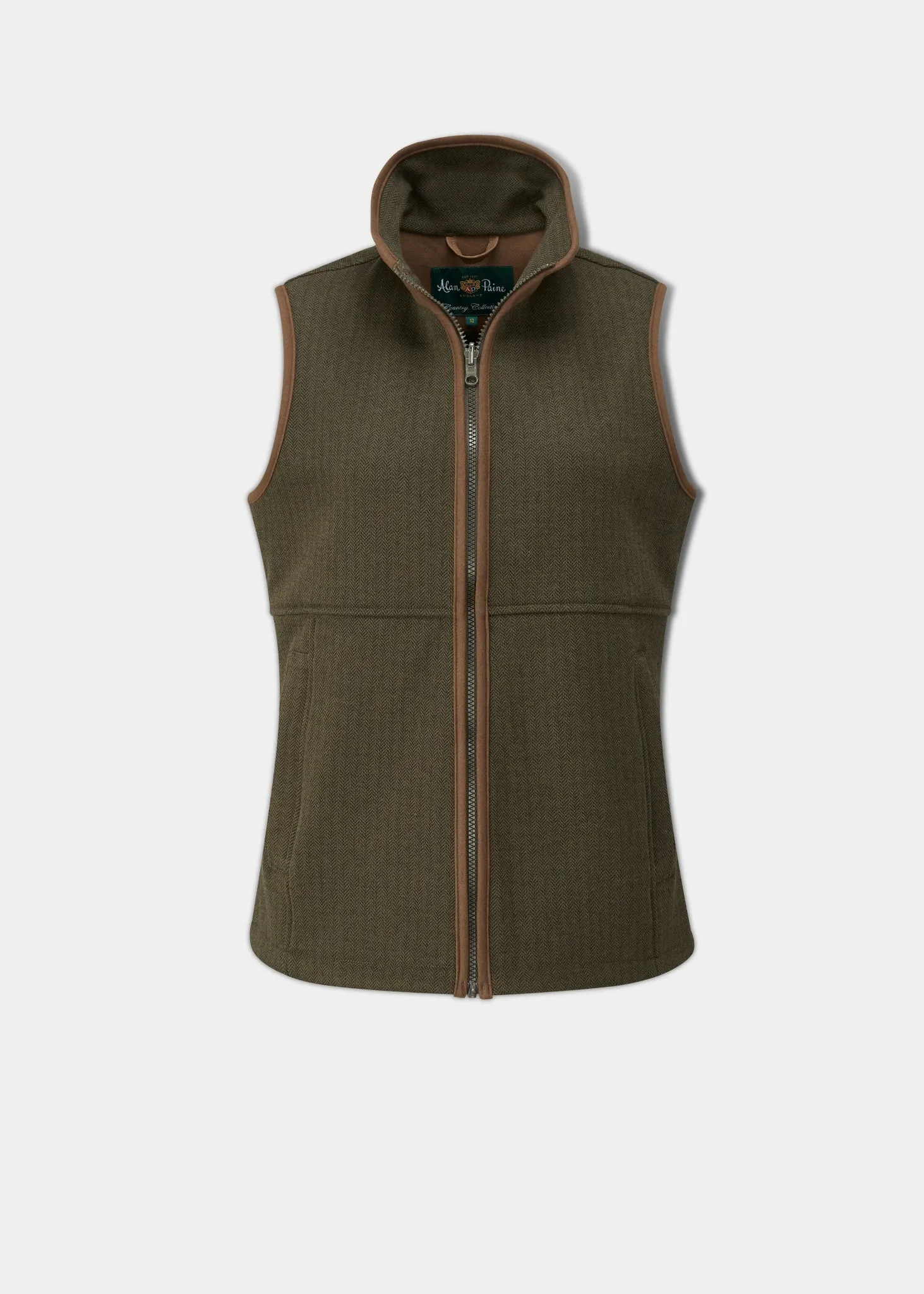 Aylsham Ladies Fleece Gilet In Green Herringbone - Regular Fit