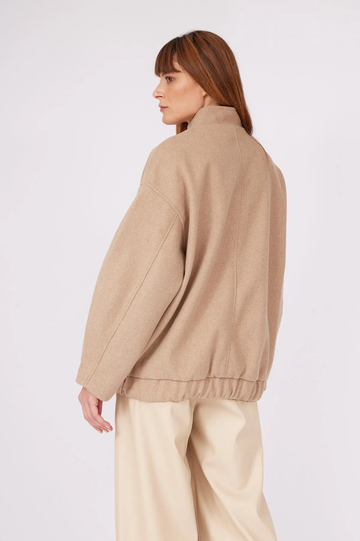 BEIGE BULLET POCKET BOMBER COAT