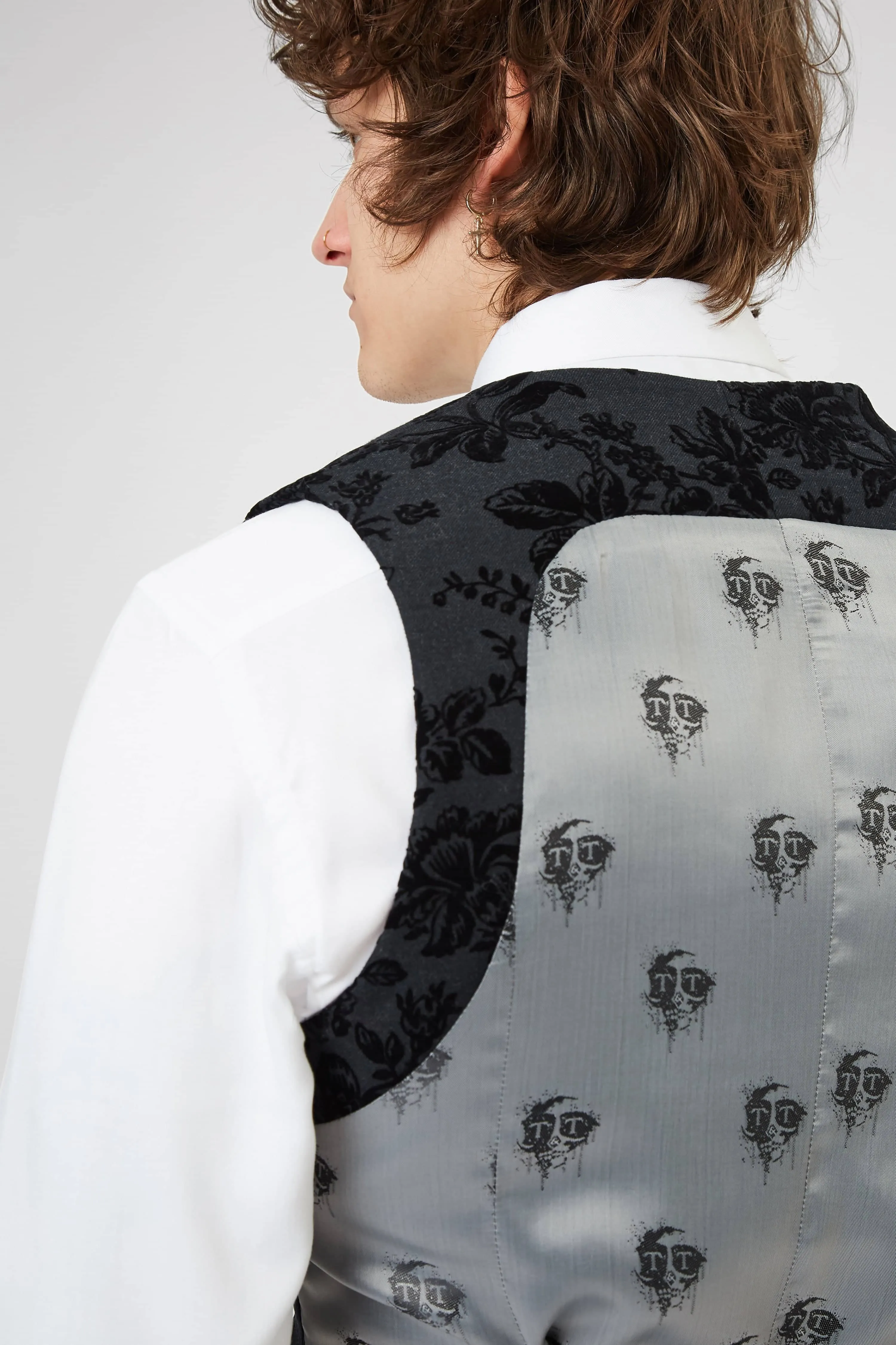 Belsize Skinny Fit Black Floral Tuxedo Waistcoat - ARCHIVE