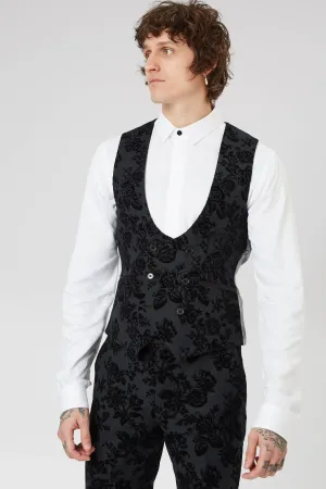 Belsize Skinny Fit Black Floral Tuxedo Waistcoat - ARCHIVE