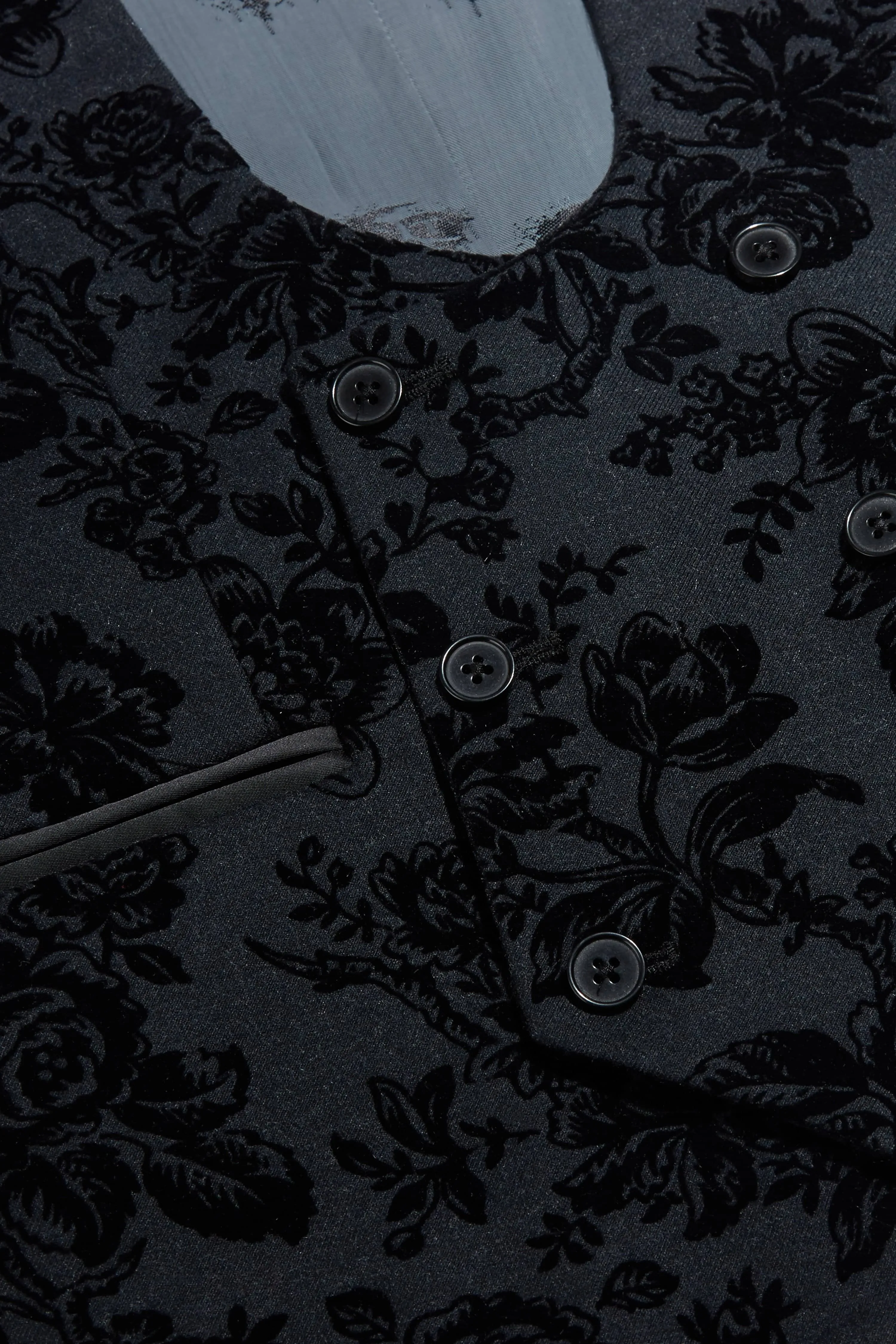 Belsize Skinny Fit Black Floral Tuxedo Waistcoat - ARCHIVE