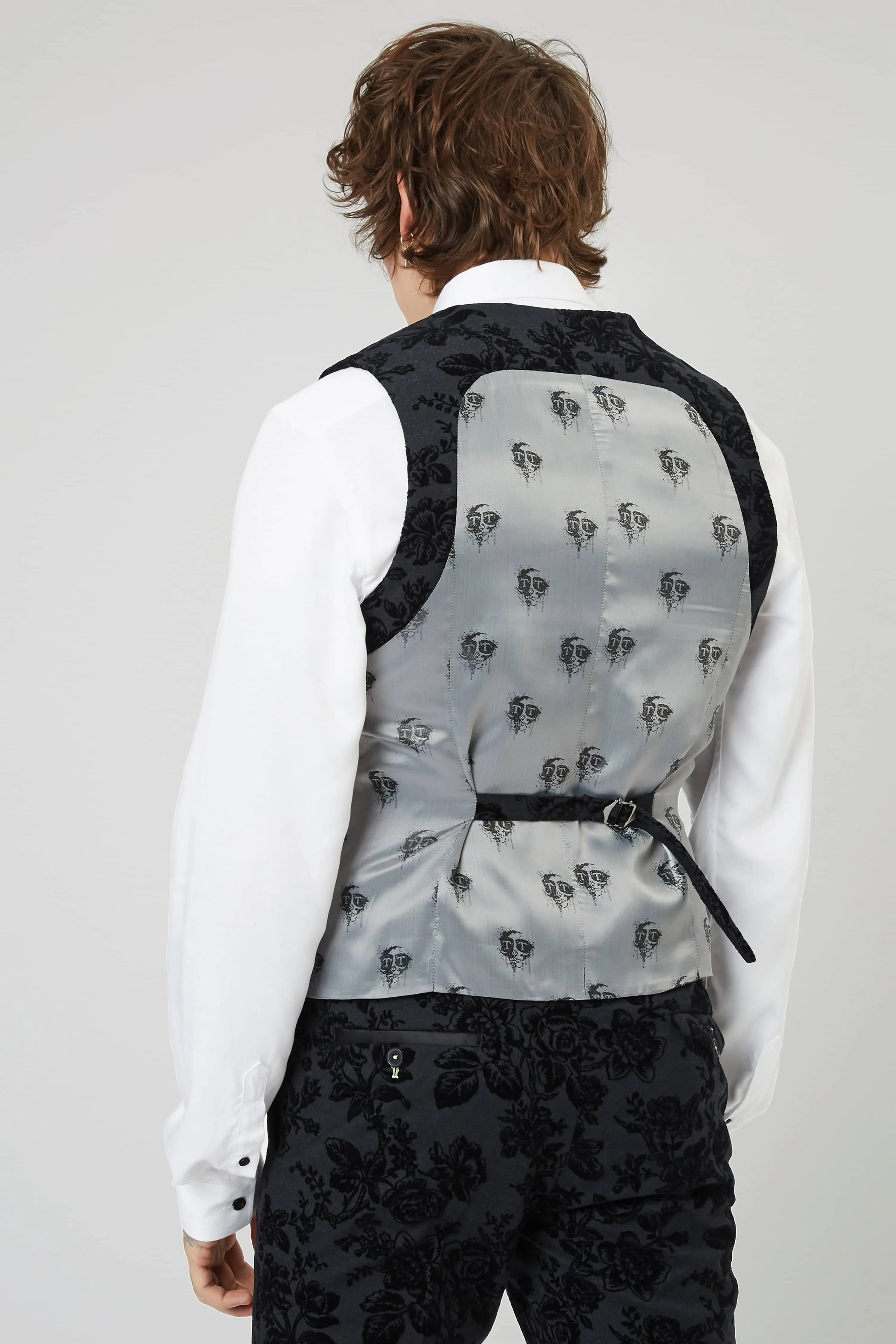 Belsize Skinny Fit Black Floral Tuxedo Waistcoat - ARCHIVE