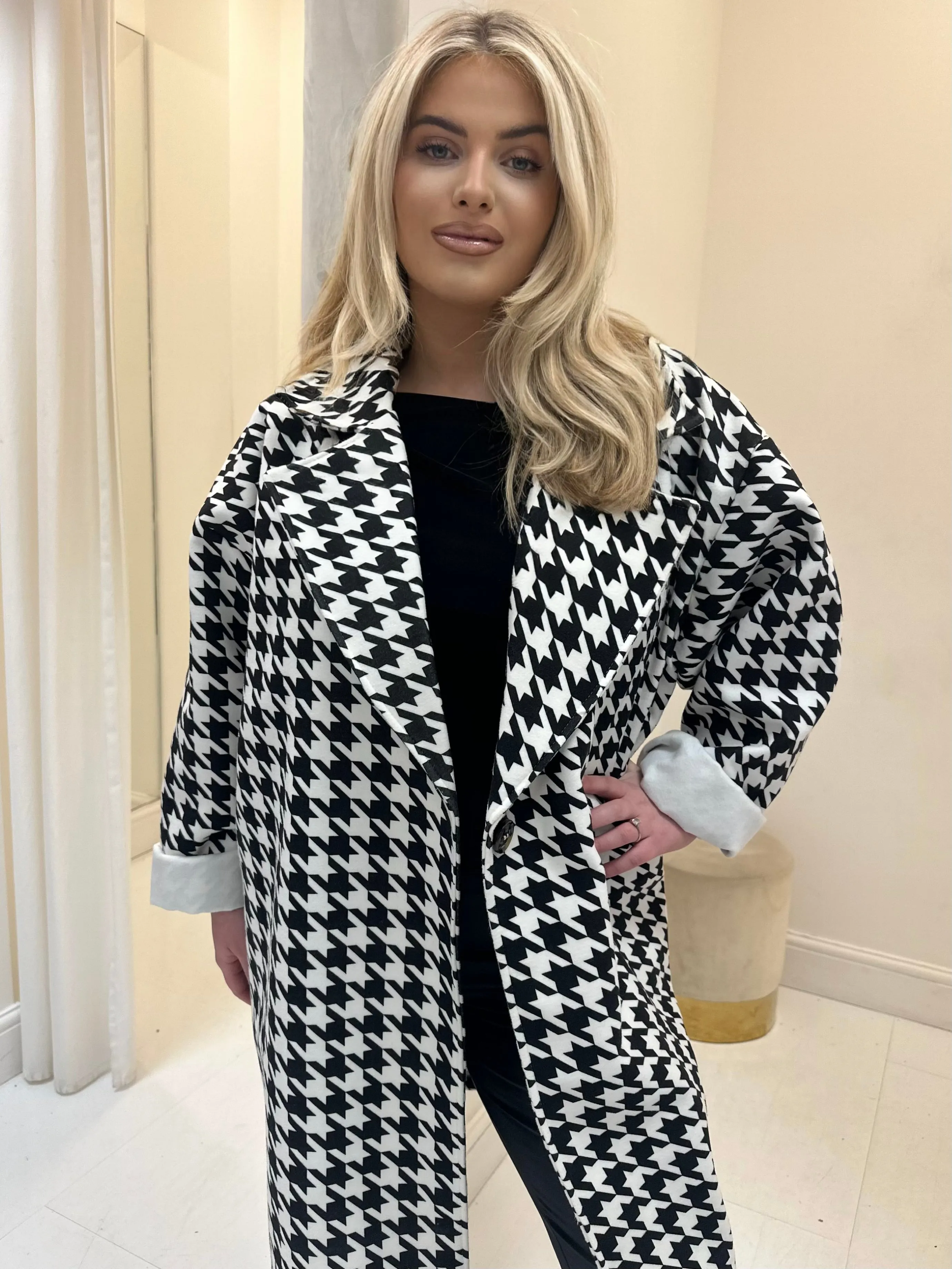 Bentlee Dogtooth Longline Collared Coat