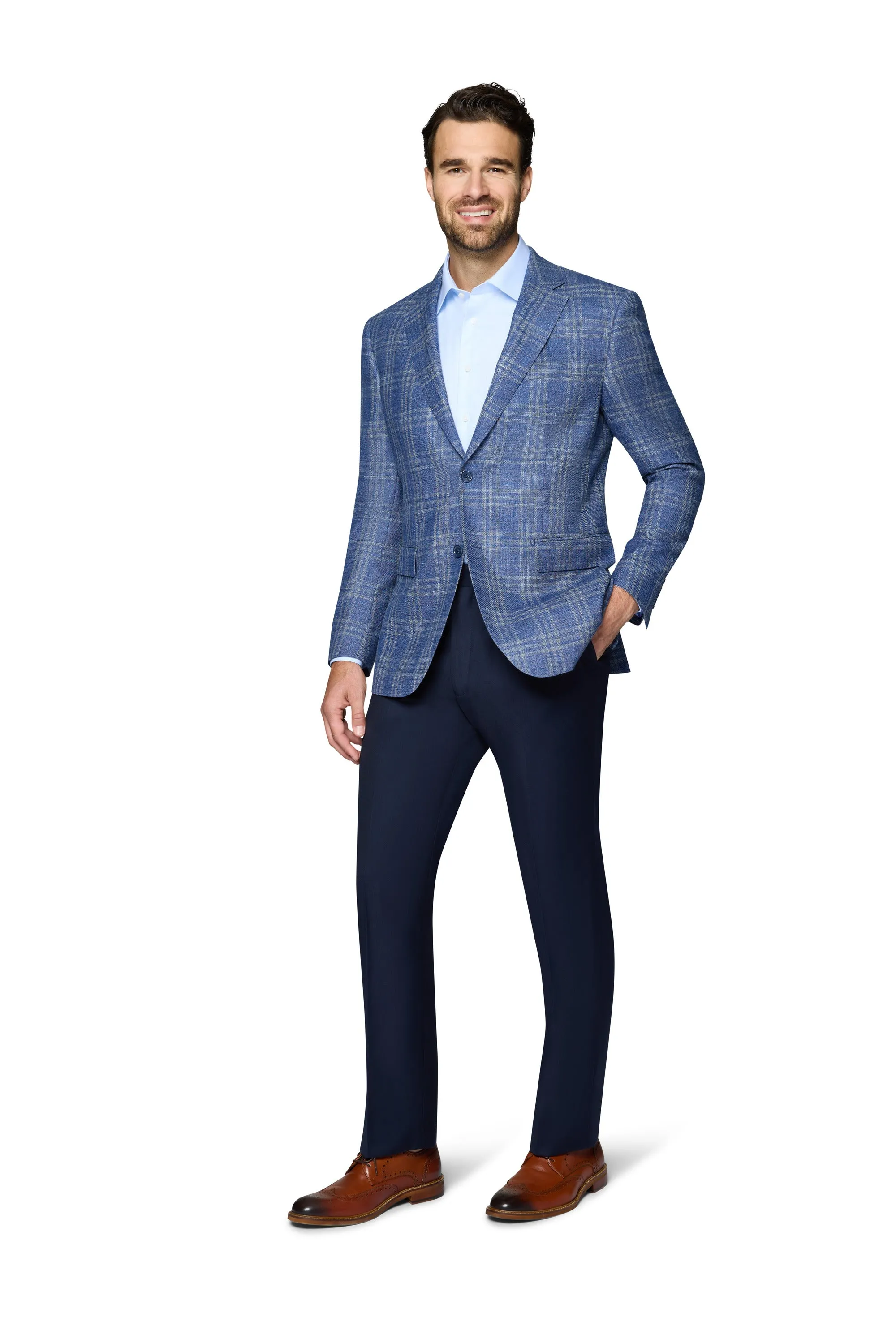 Berragamo Wool Sport Coat Modern Fit - Blue Plaid