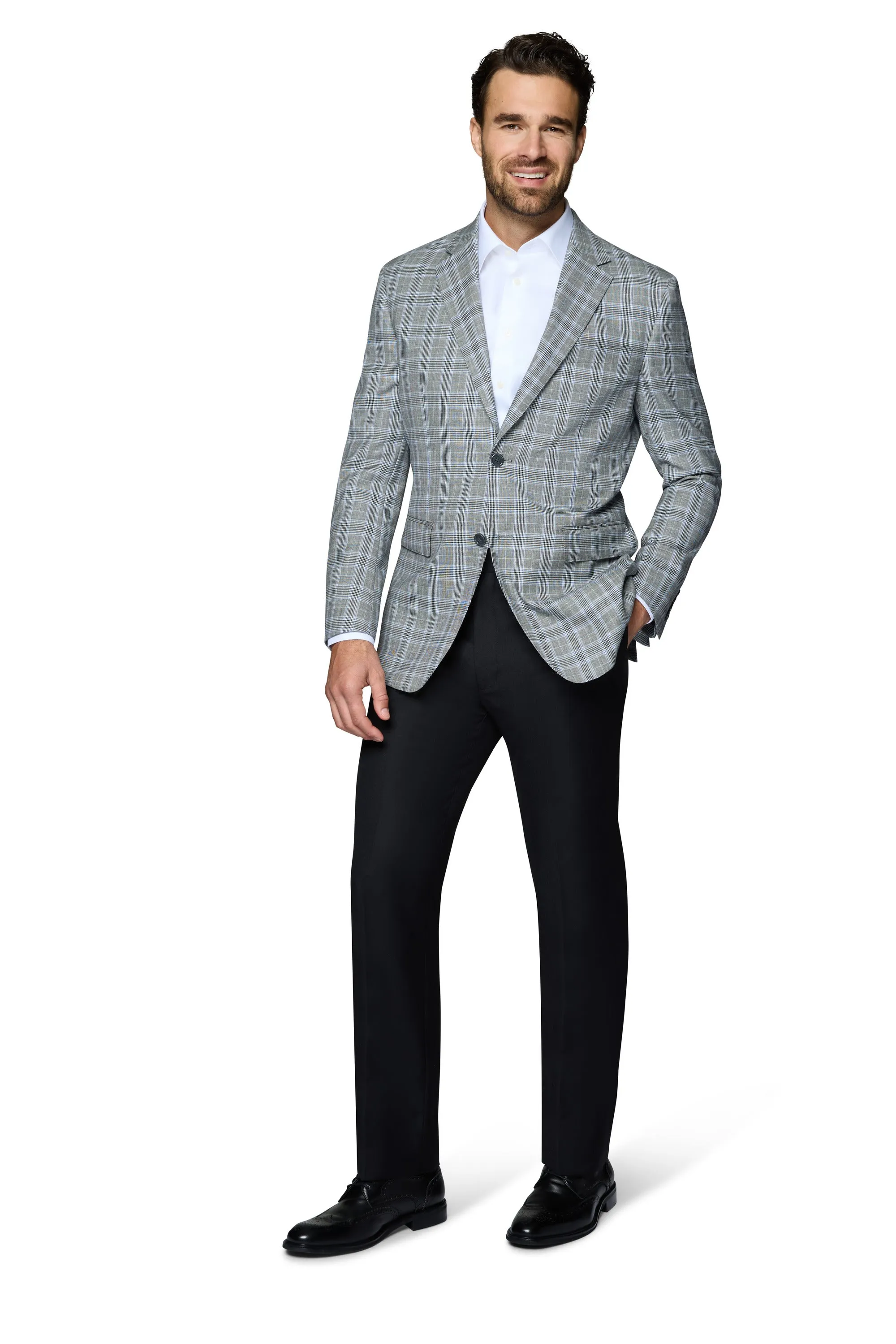 Berragamo Wool Sport Coat Modern Fit - Grey Plaid