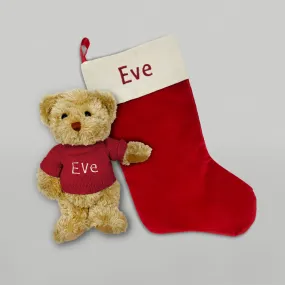 Bertie Bear’s Personalised Christmas Stocking in Red