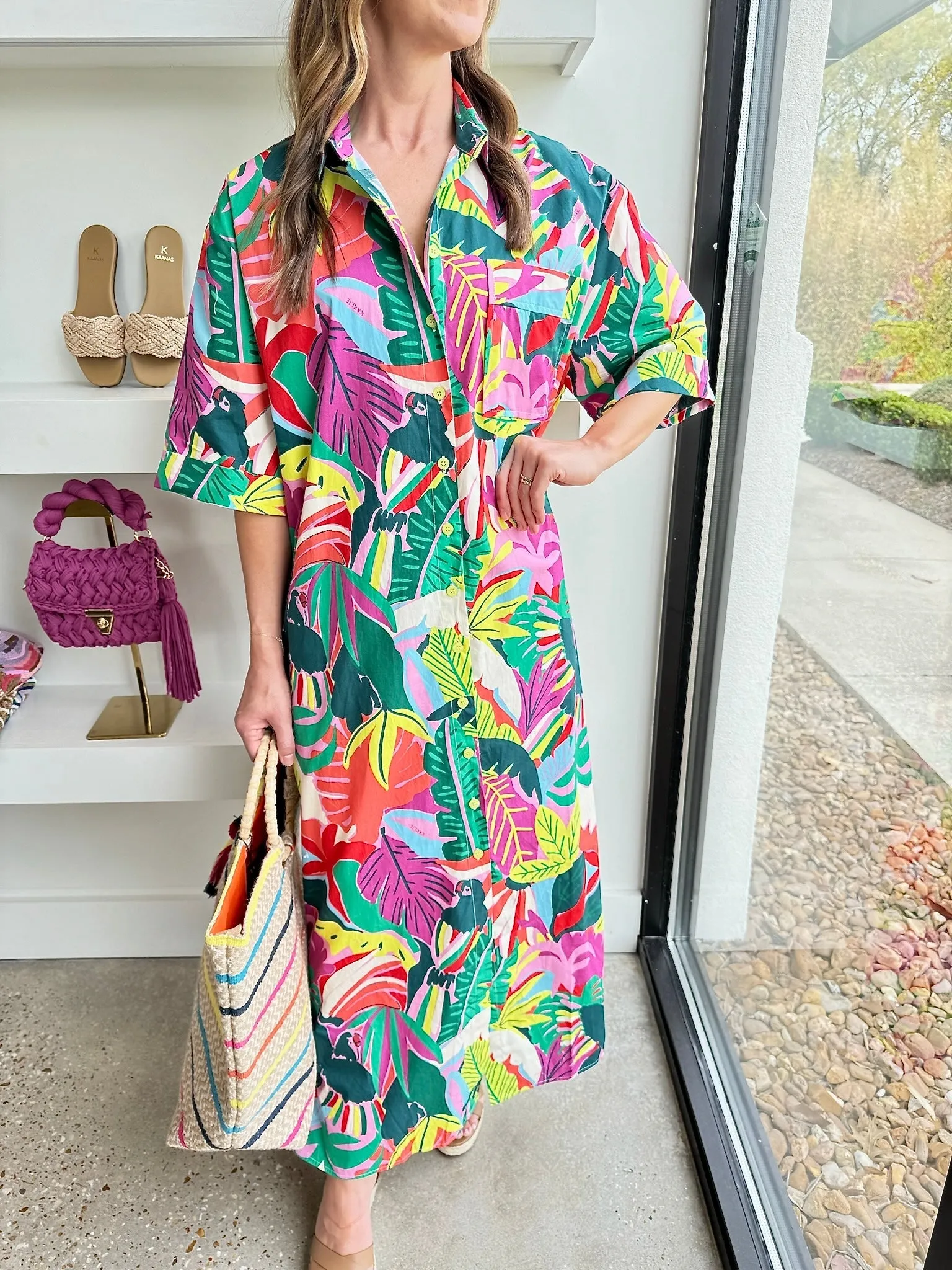 Birds Of Paradise Maxi Shirt Dress