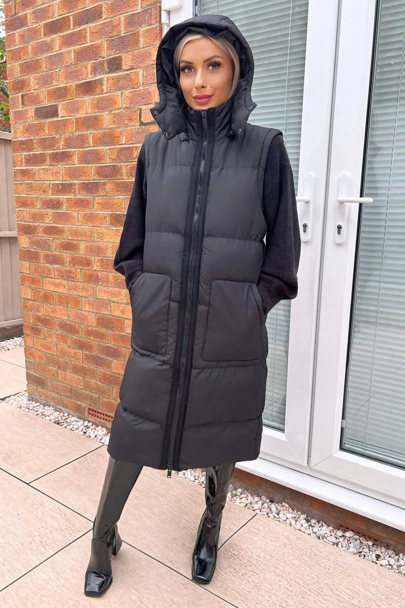 Black 2 in 1 Puffer Coat With Detachable Sleeves