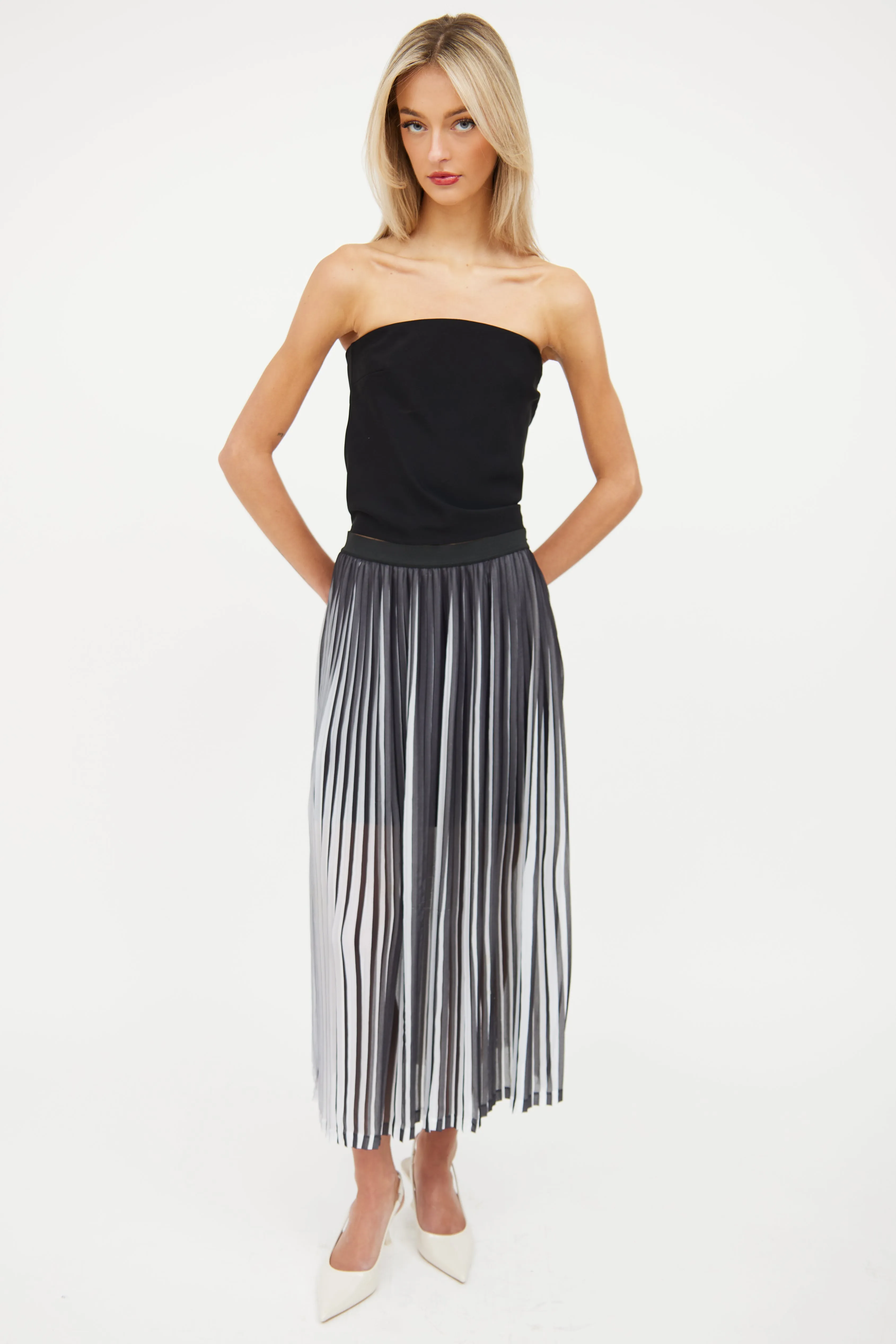 Black & White Pleated Midi Skirt