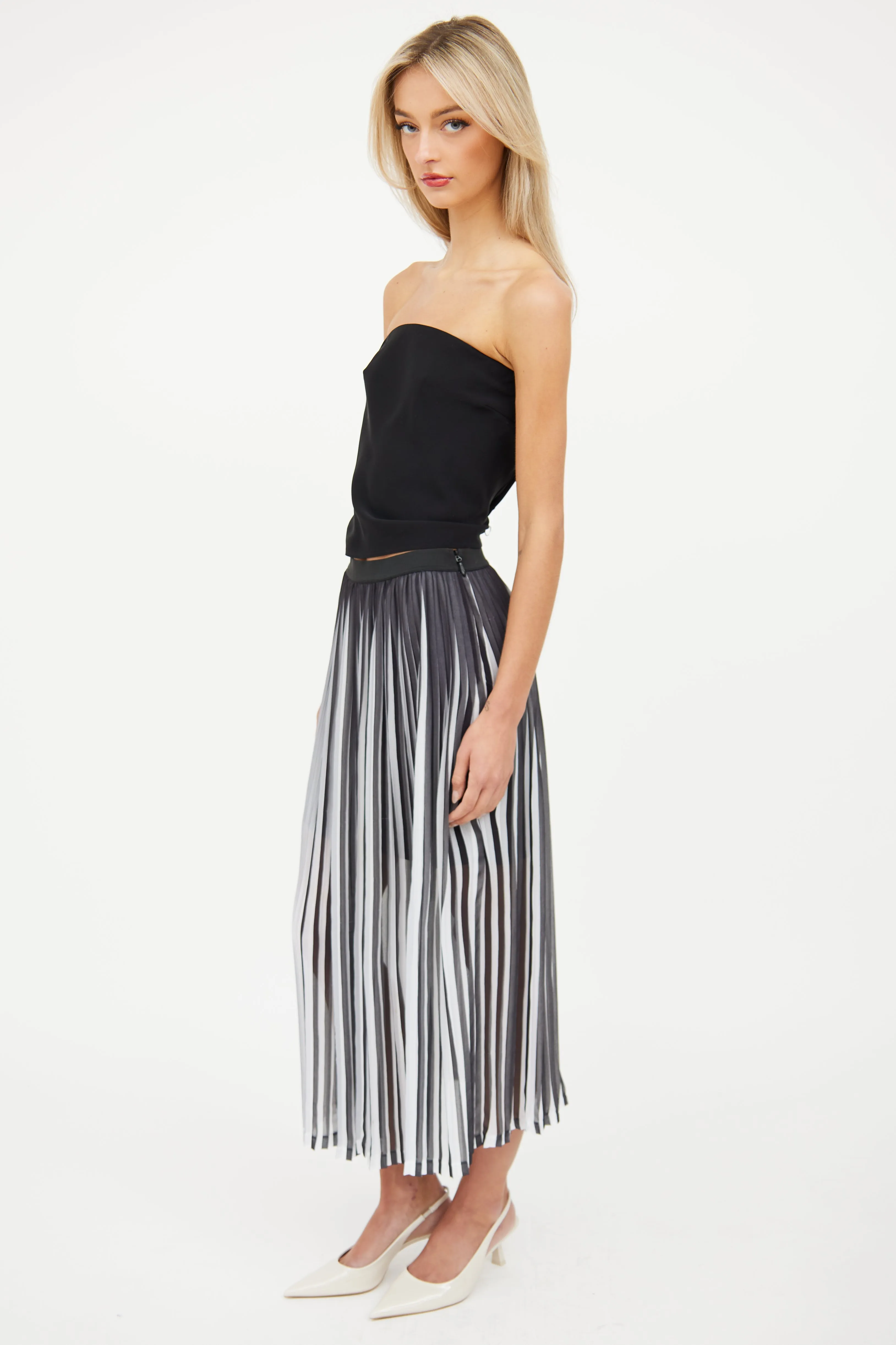 Black & White Pleated Midi Skirt