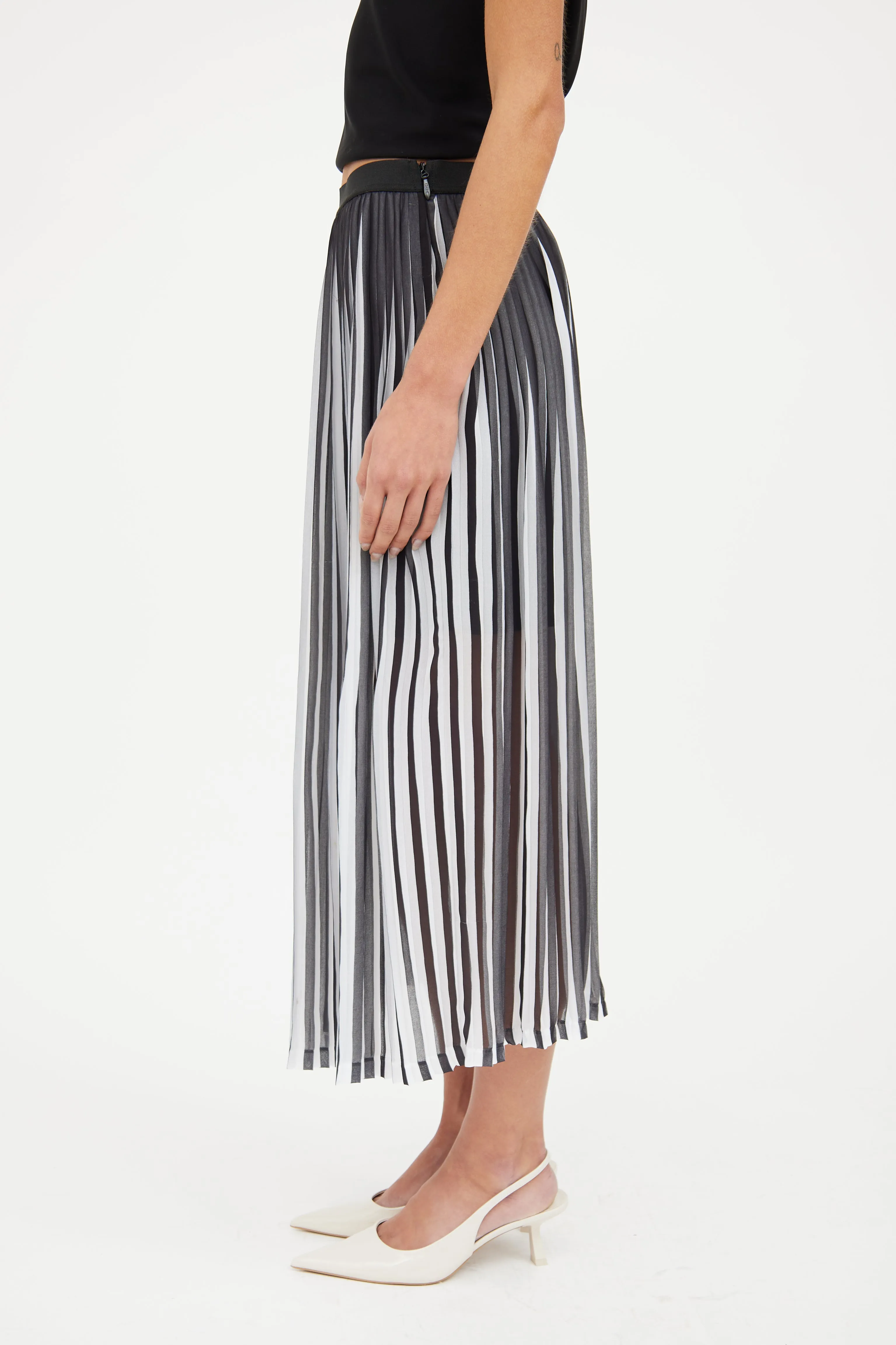 Black & White Pleated Midi Skirt