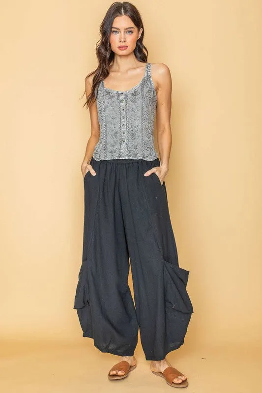 Black Boho Style Cargo Pants