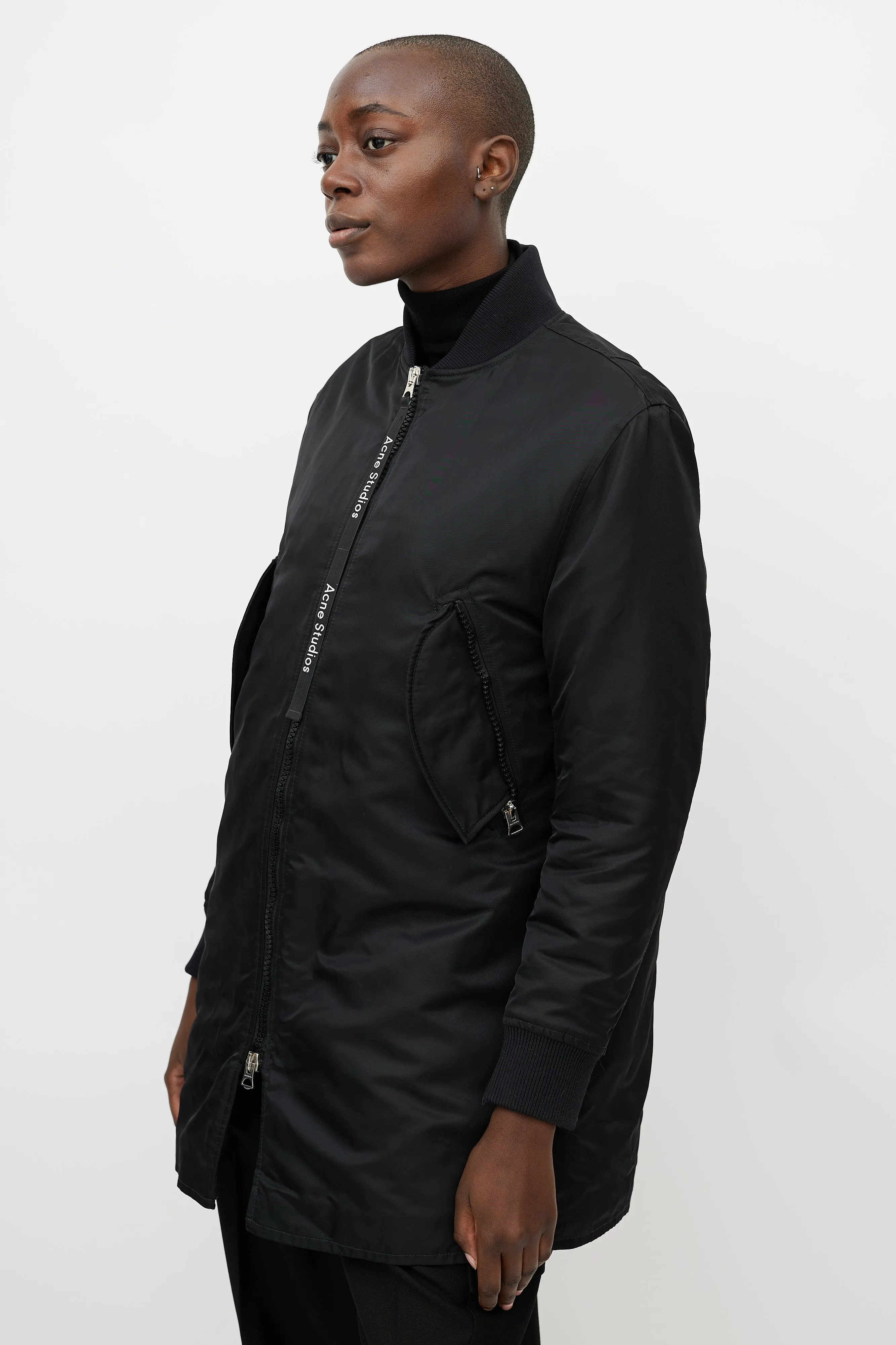 Black Nylon Two Pocket Coat