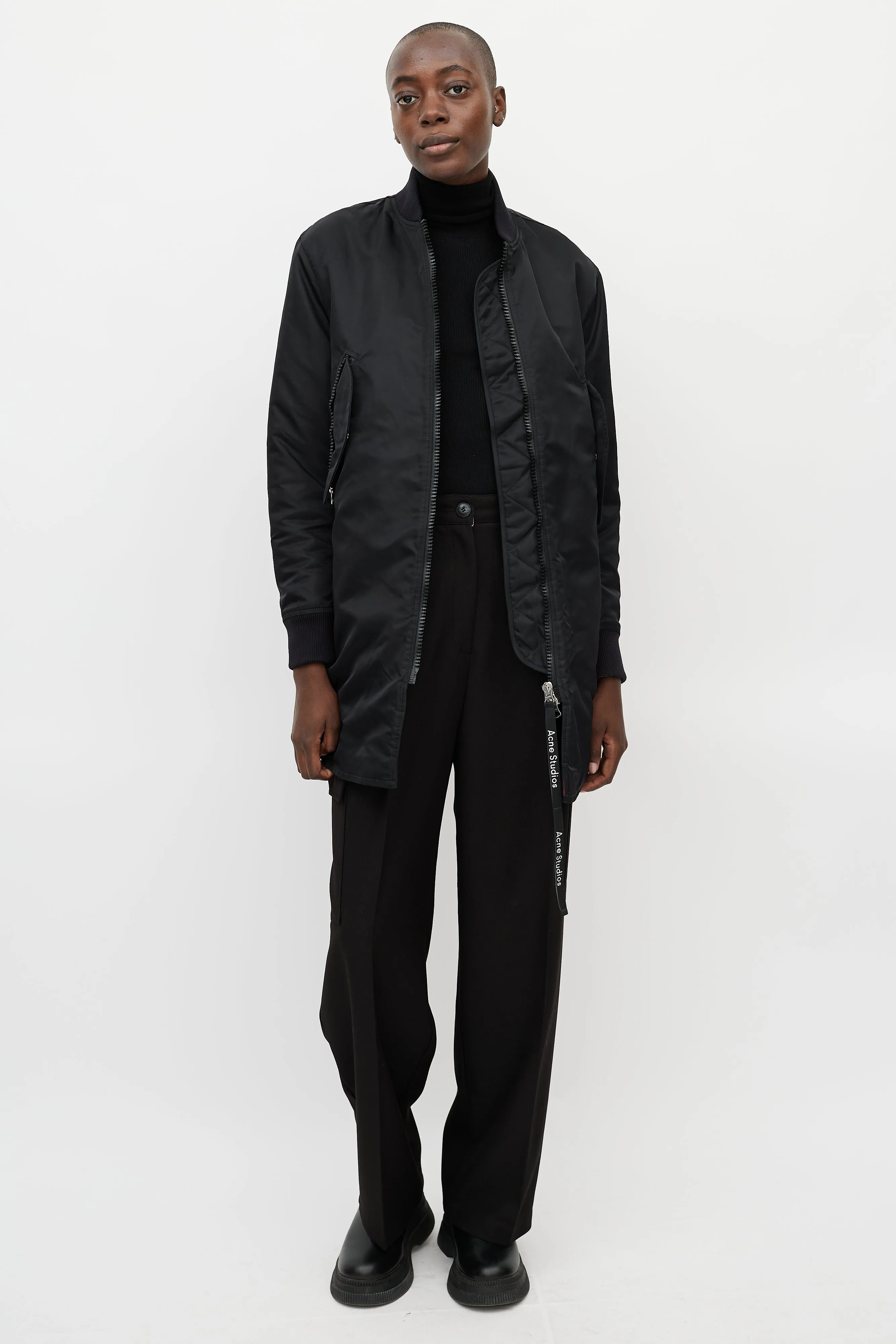 Black Nylon Two Pocket Coat