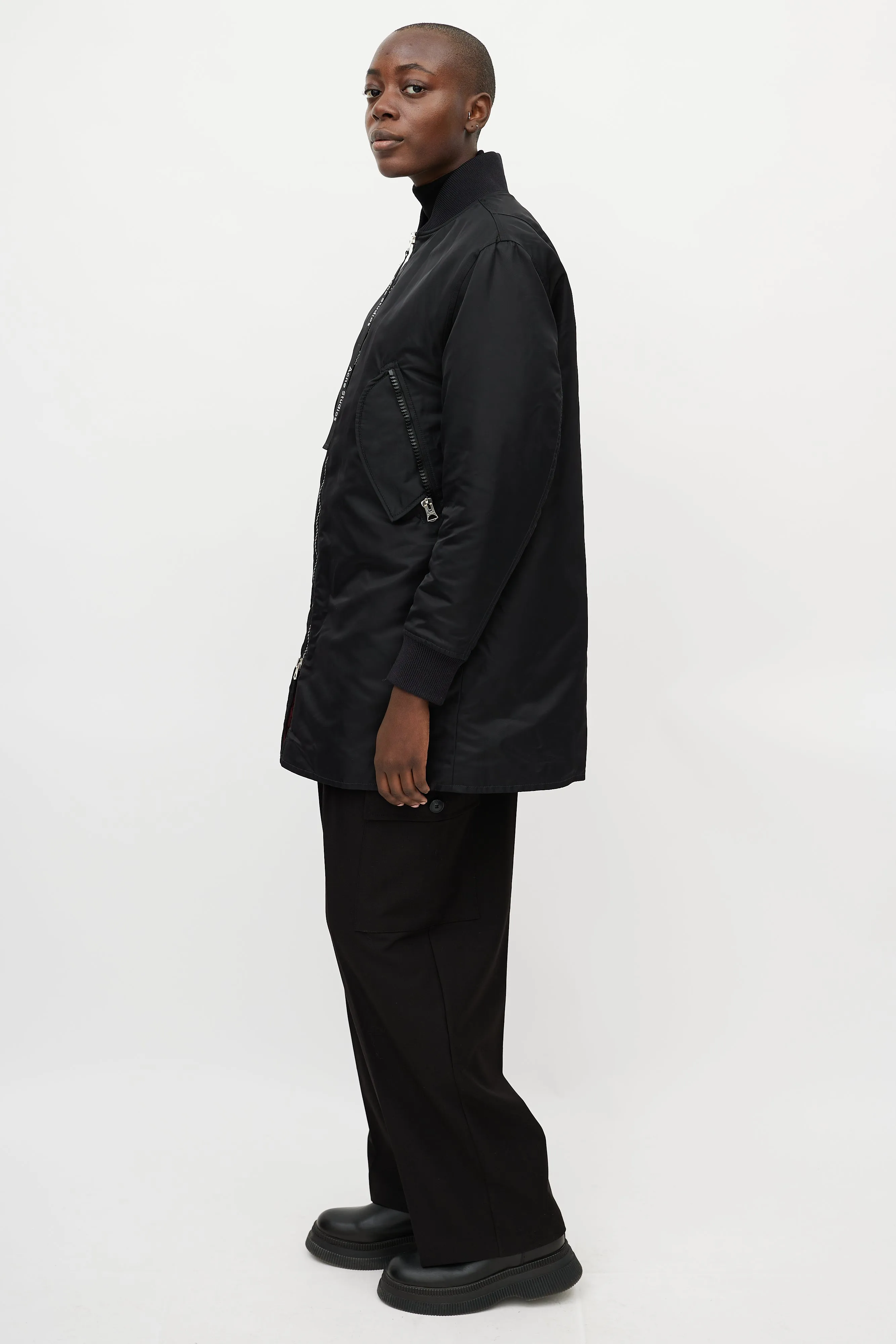 Black Nylon Two Pocket Coat