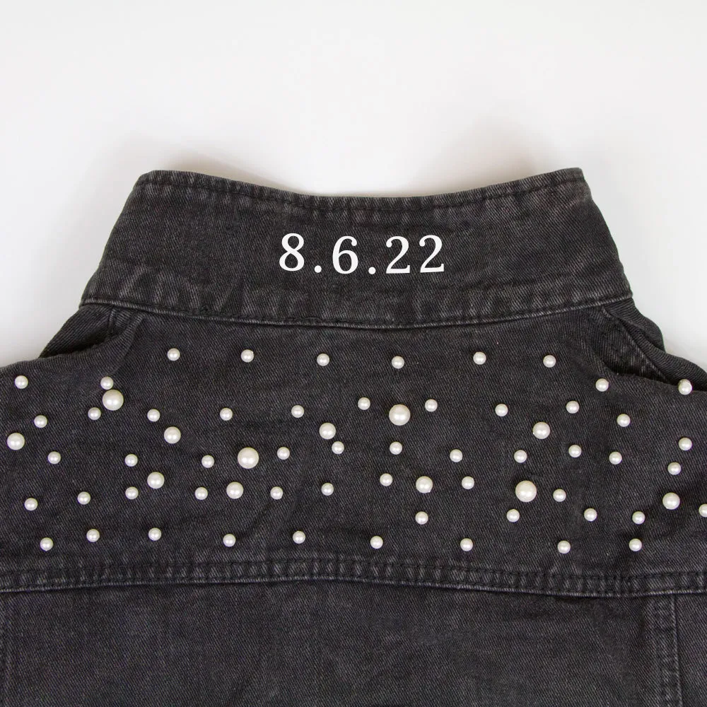 (Black Pearl) Custom Future Mrs. Collins  Pearl Denim Jacket