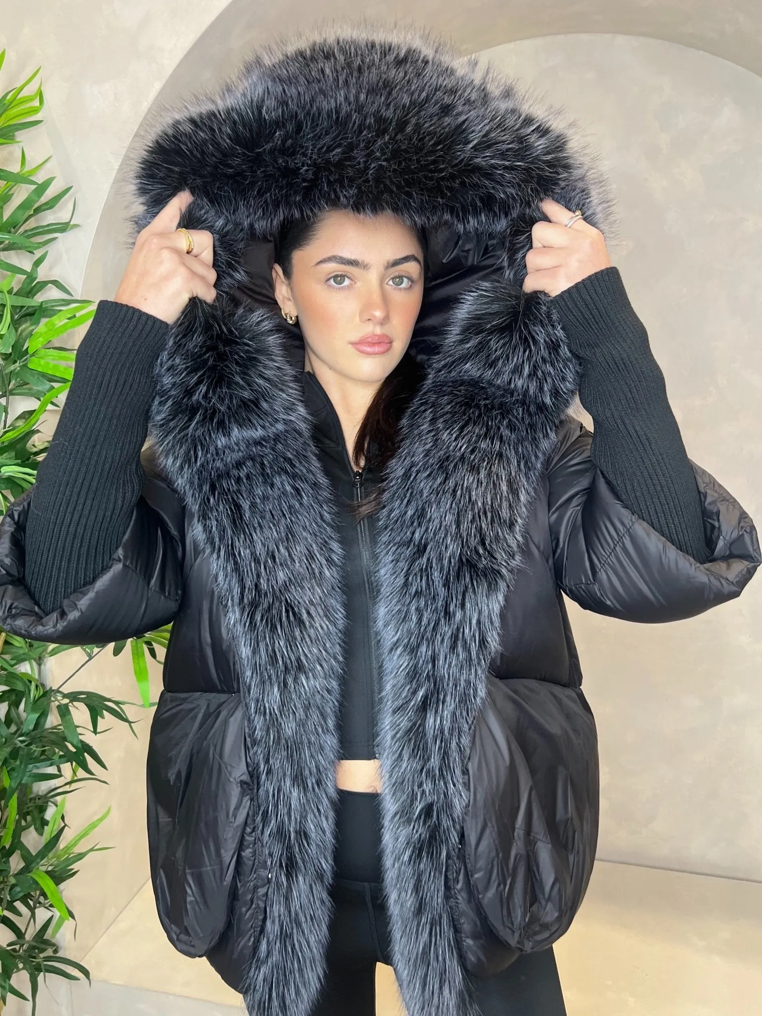 Black Premium Faux Fur Trim Coat