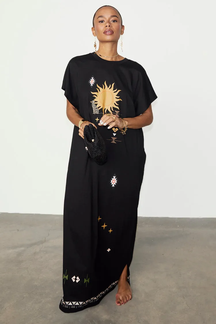 Black Sunshine Palm T-Shirt Dress