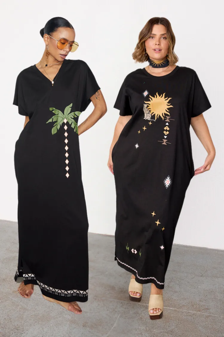 Black Sunshine Palm T-Shirt Dress