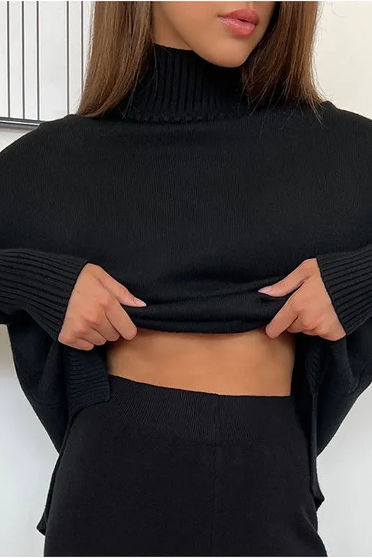 Black Turtleneck and Flared Pants Set