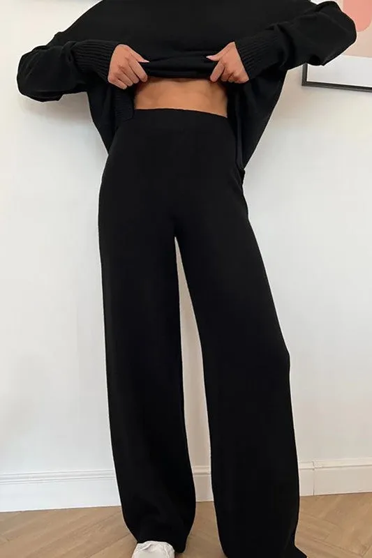 Black Turtleneck and Flared Pants Set