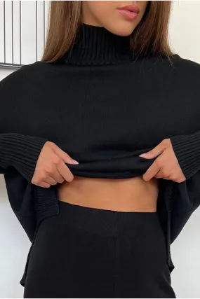 Black Turtleneck and Flared Pants Set