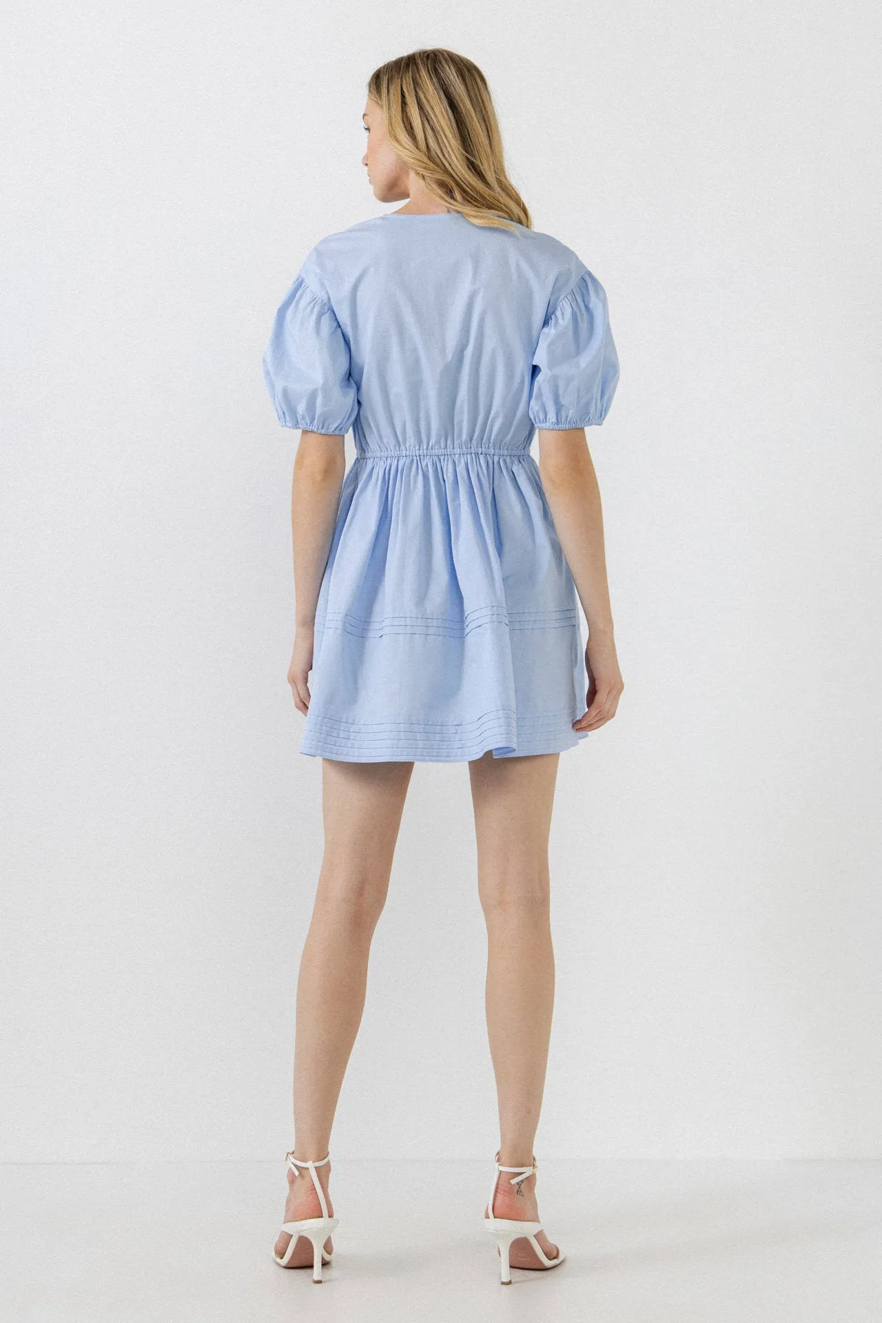 Blouson Pleated Puff Sleeve Dress