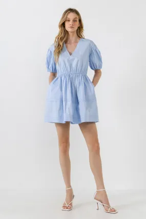 Blouson Pleated Puff Sleeve Dress