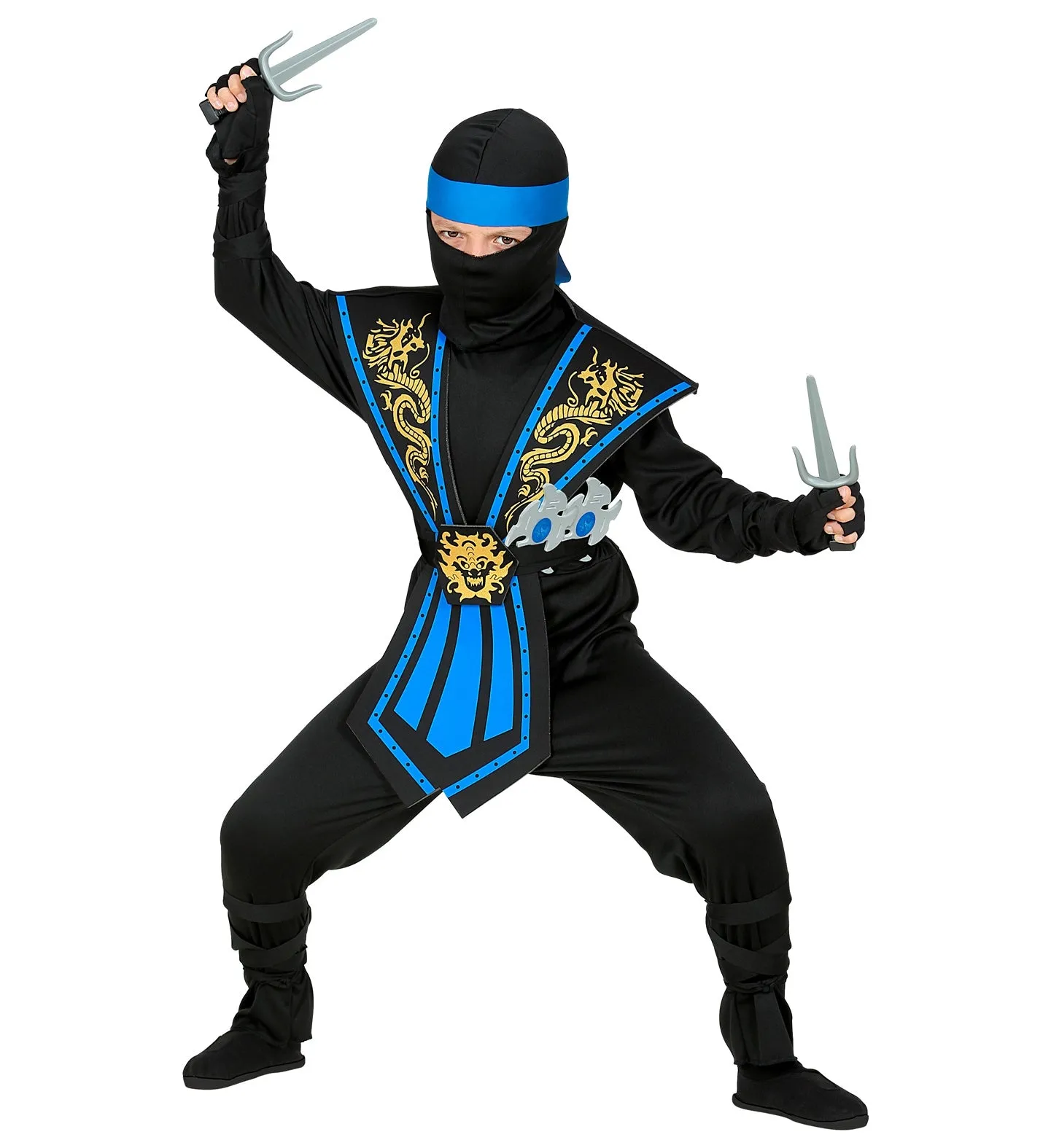 Blue Kombat Ninja Costume With Weapons