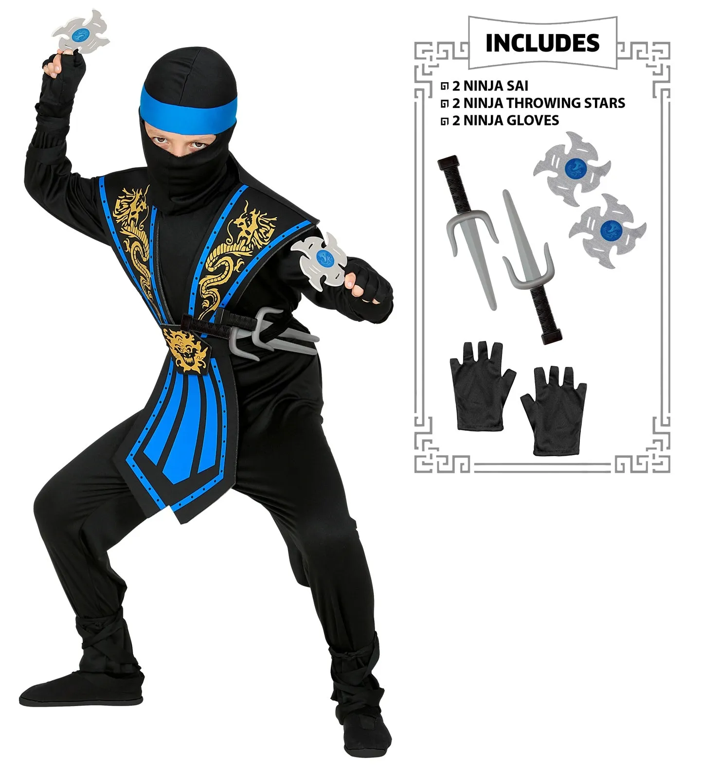 Blue Kombat Ninja Costume With Weapons