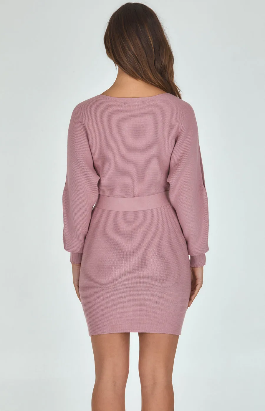 Boat Neckline Knit Dress With Cut Out Sleeve Detail