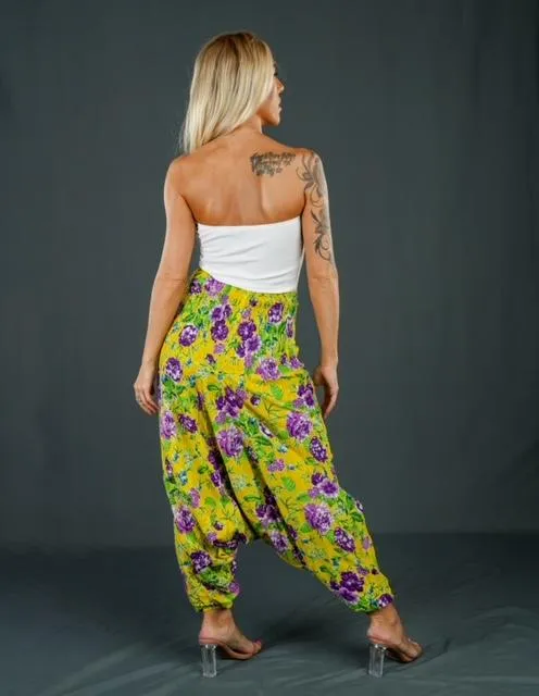 Boho Festival Yellow & Purple Floral Harem Pants