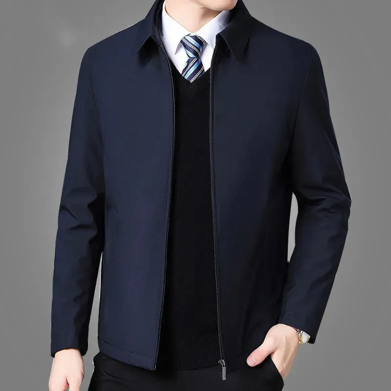 Brand Business Men's Jacket Casual Coats Turn down Collar Zipper Simple Middle-Aged Elderly Men Dad clothes Office Outerwear men