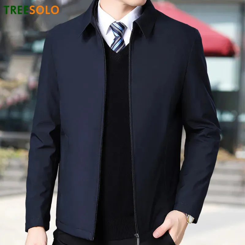 Brand Business Men's Jacket Casual Coats Turn down Collar Zipper Simple Middle-Aged Elderly Men Dad clothes Office Outerwear men