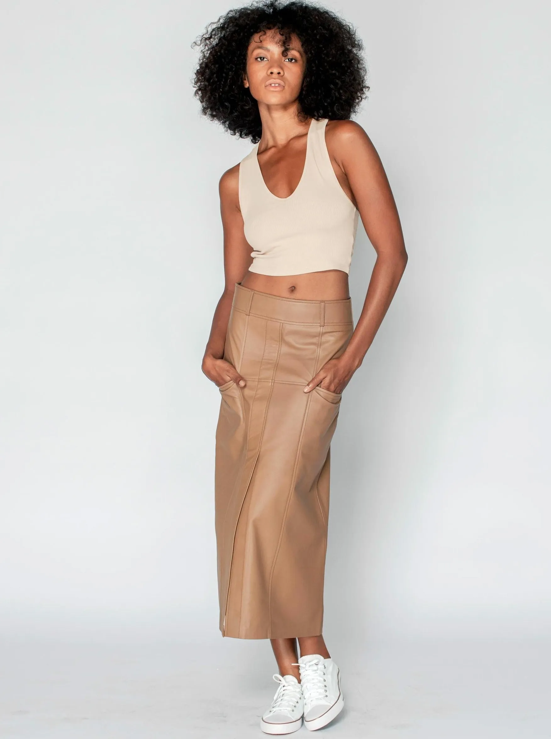 BRONTE LEATHER SKIRT - MOCHA