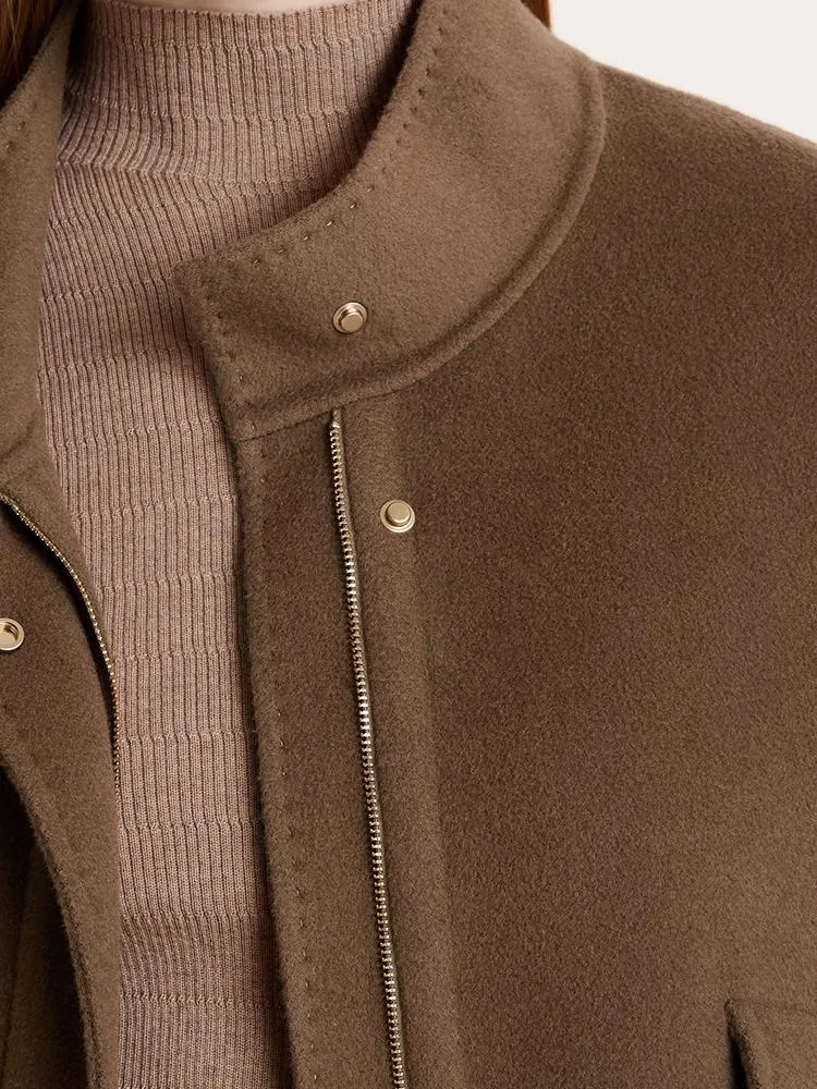 Brown Tencel Wool Mid-Length Jacket