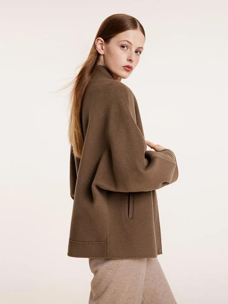 Brown Tencel Wool Mid-Length Jacket