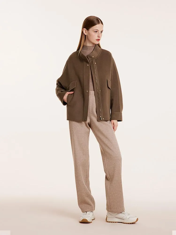 Brown Tencel Wool Mid-Length Jacket