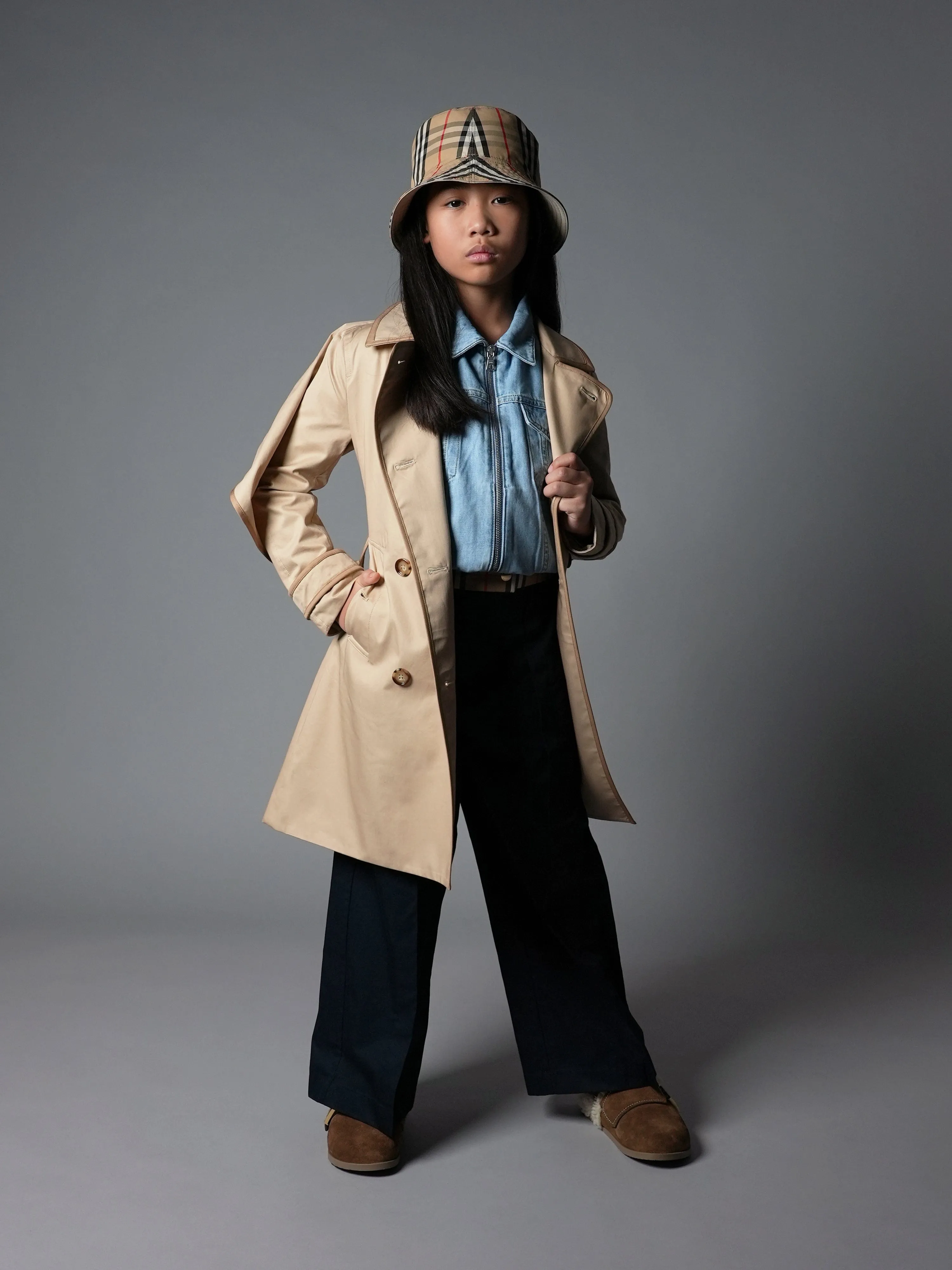 Burberry Girls Millicent Long Coat in Soft Fawn