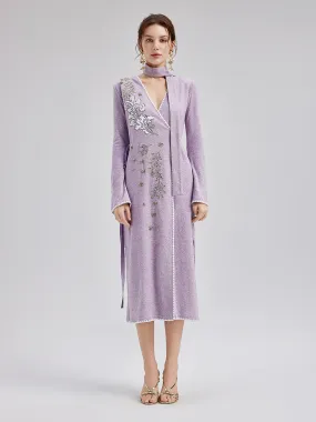 Cashmere Embroidered Sequin Wrap Dress