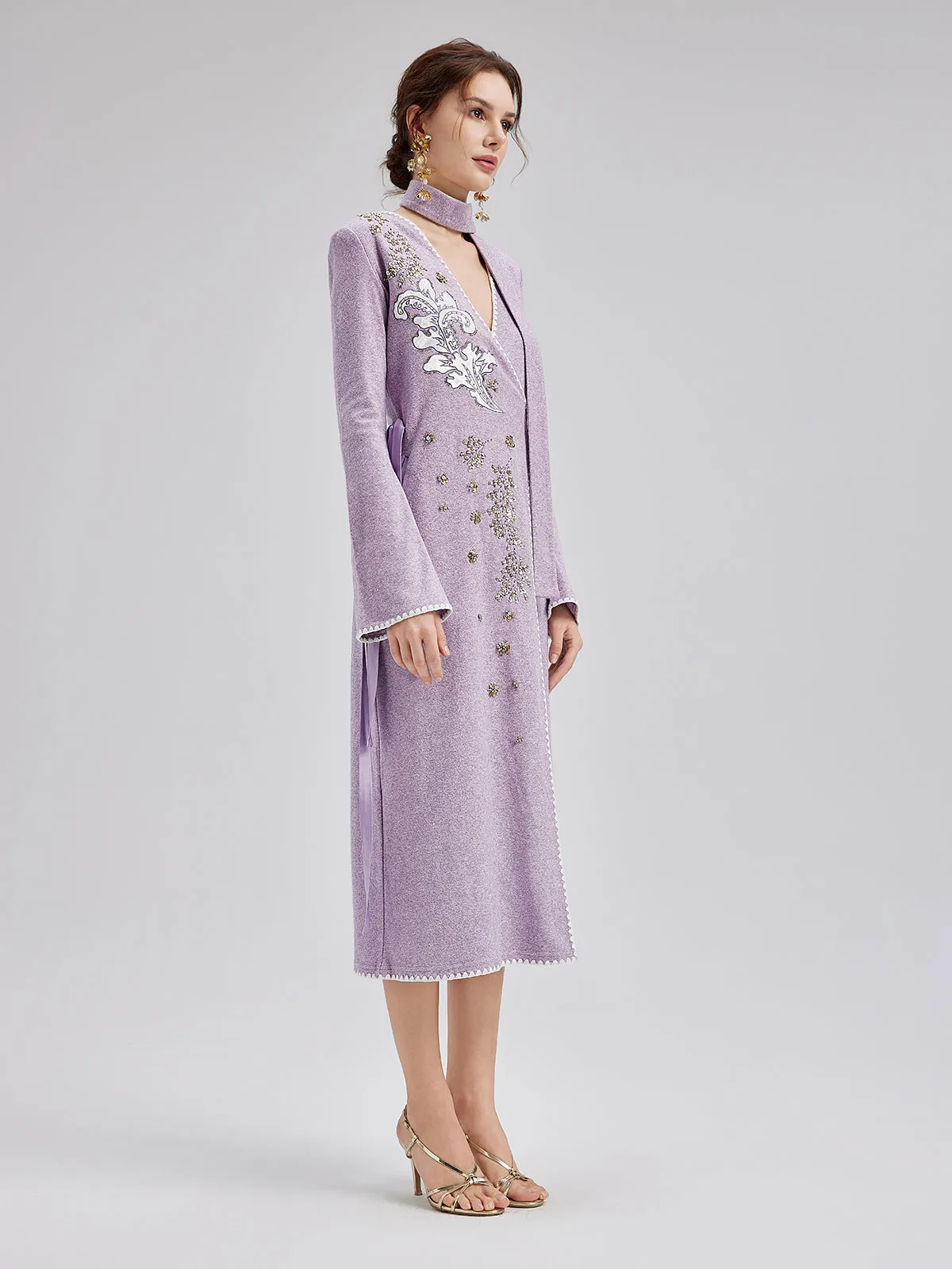 Cashmere Embroidered Sequin Wrap Dress