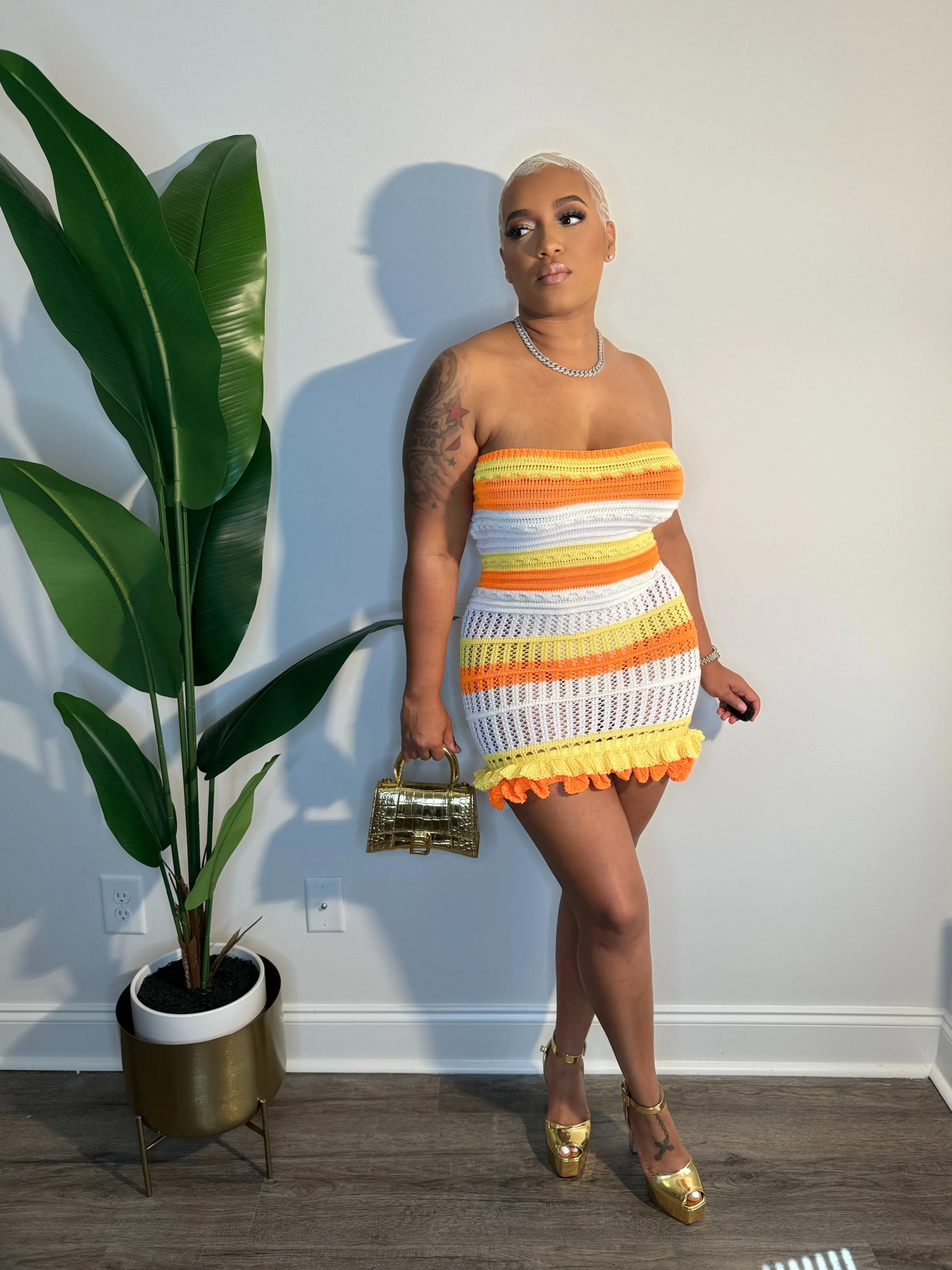 Cassie Dress (orange/white/yellow)