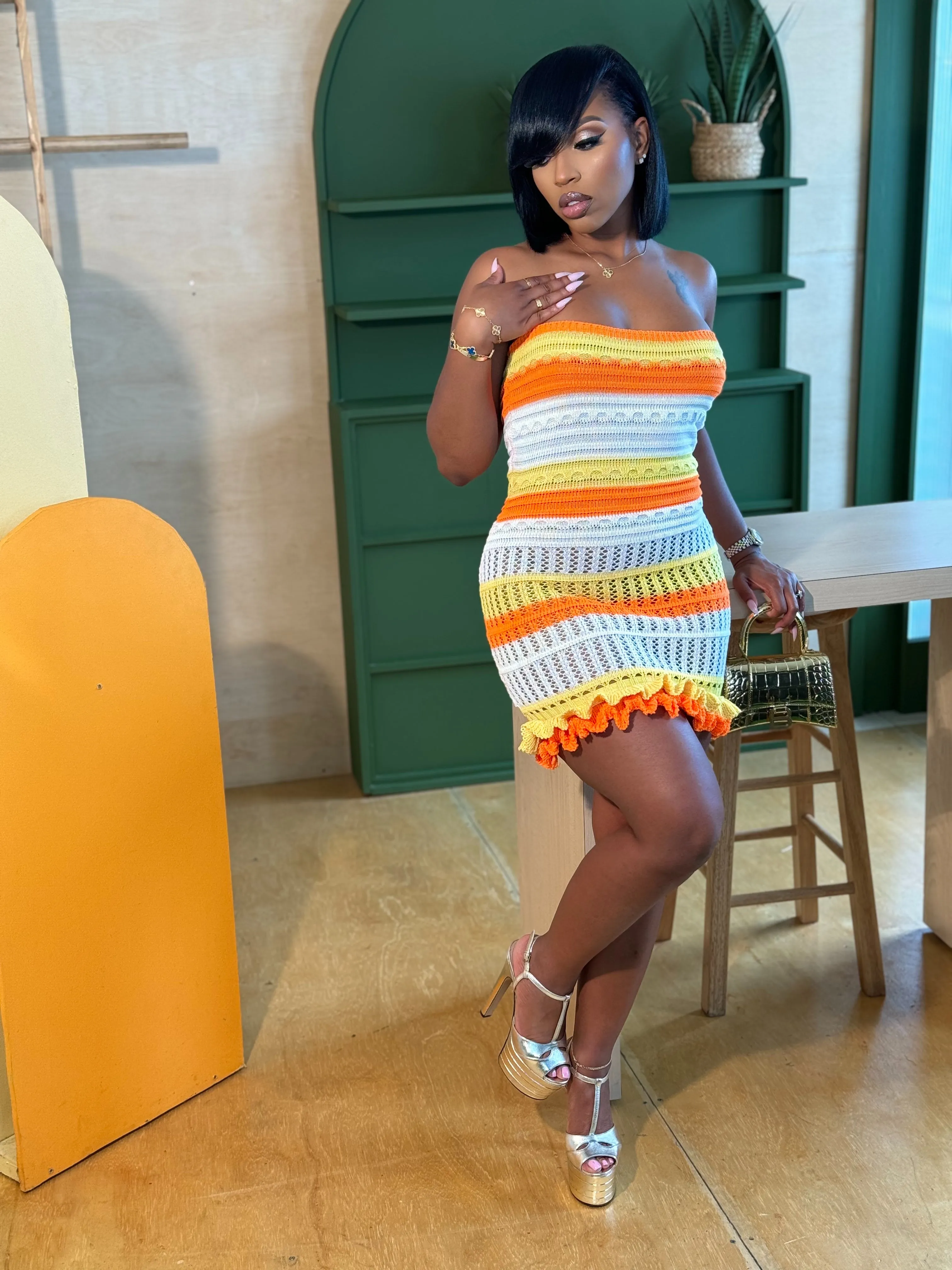 Cassie Dress (orange/white/yellow)