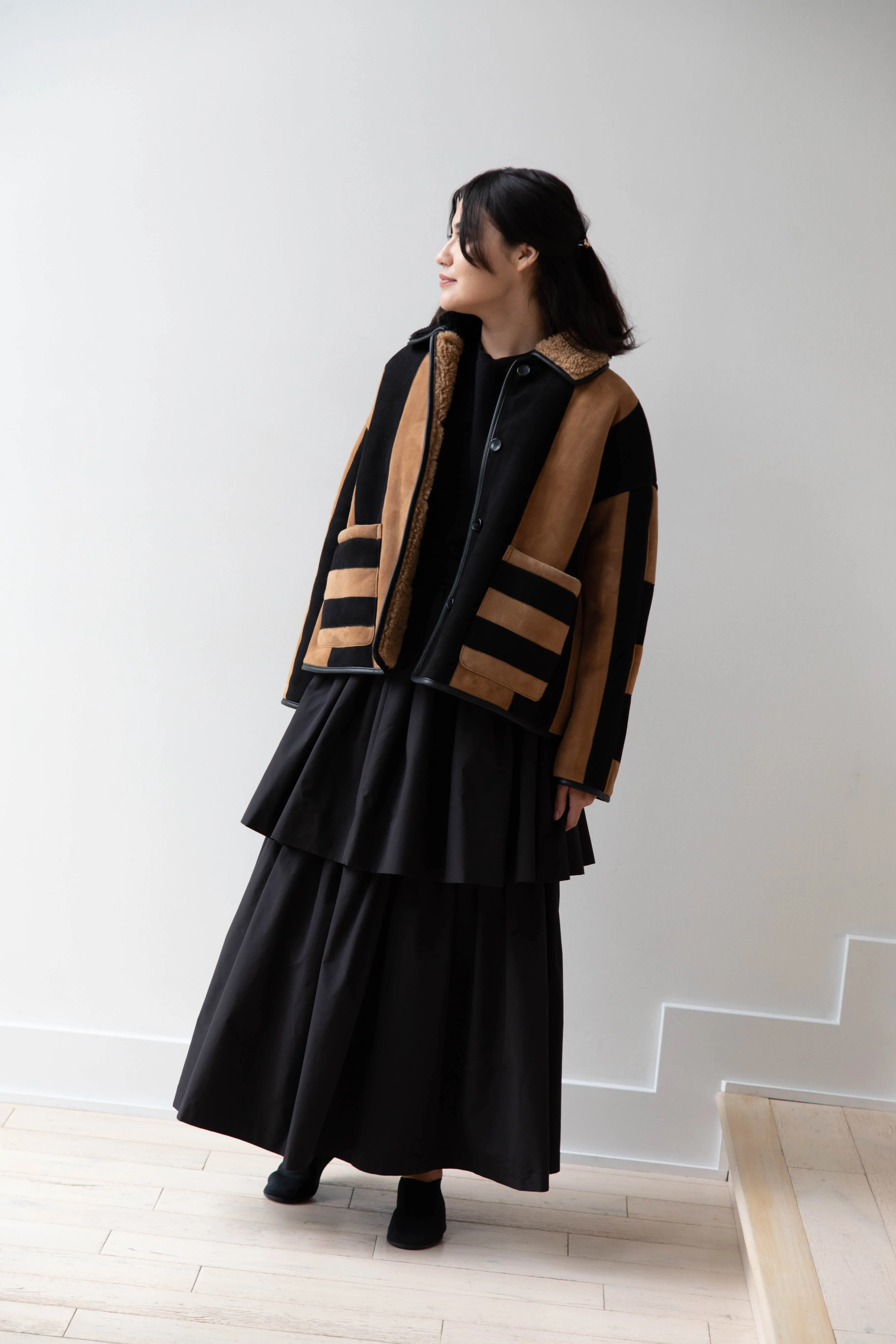 Cawley | Striped Shearling Avis Jacket in Black & Tan