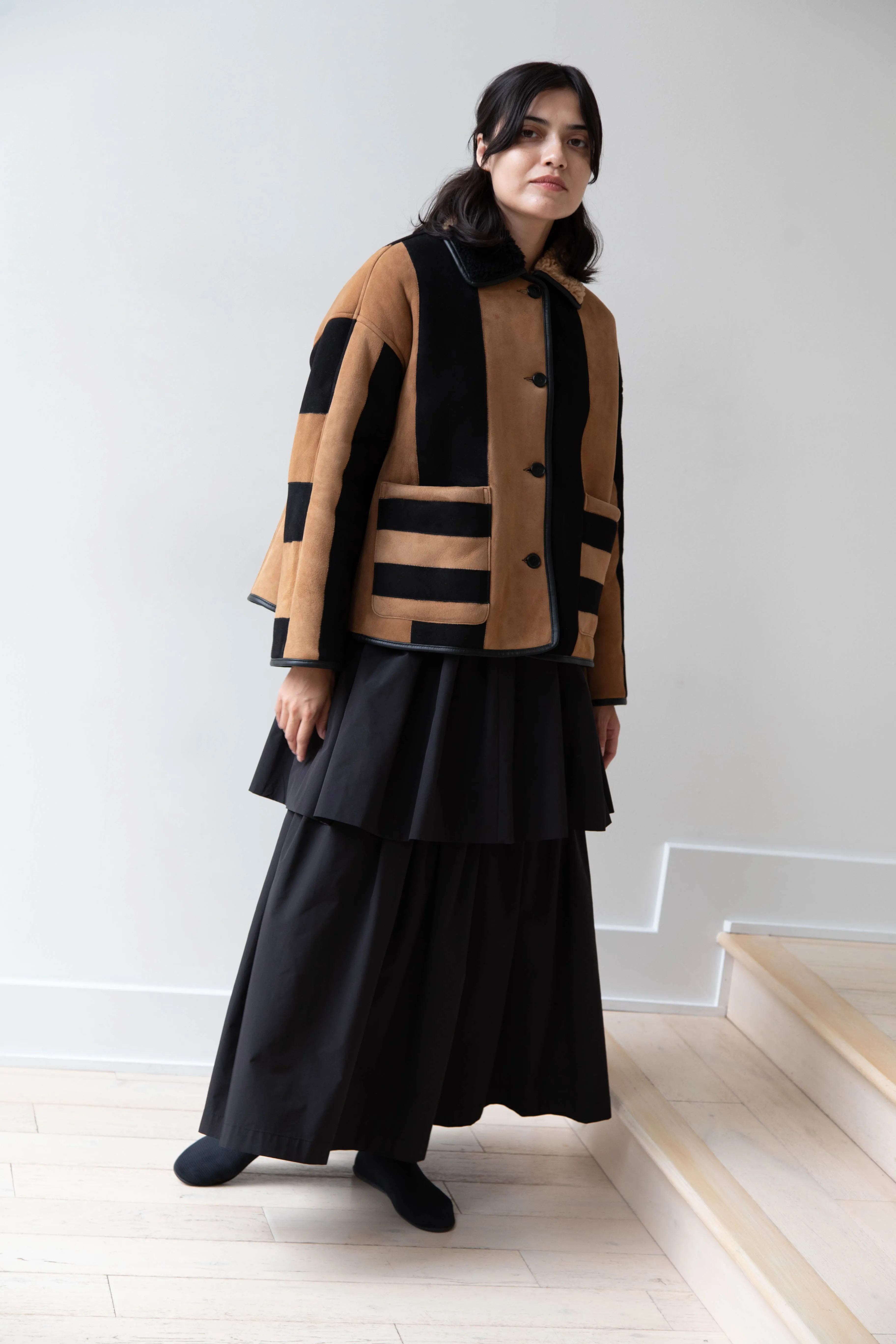 Cawley | Striped Shearling Avis Jacket in Black & Tan