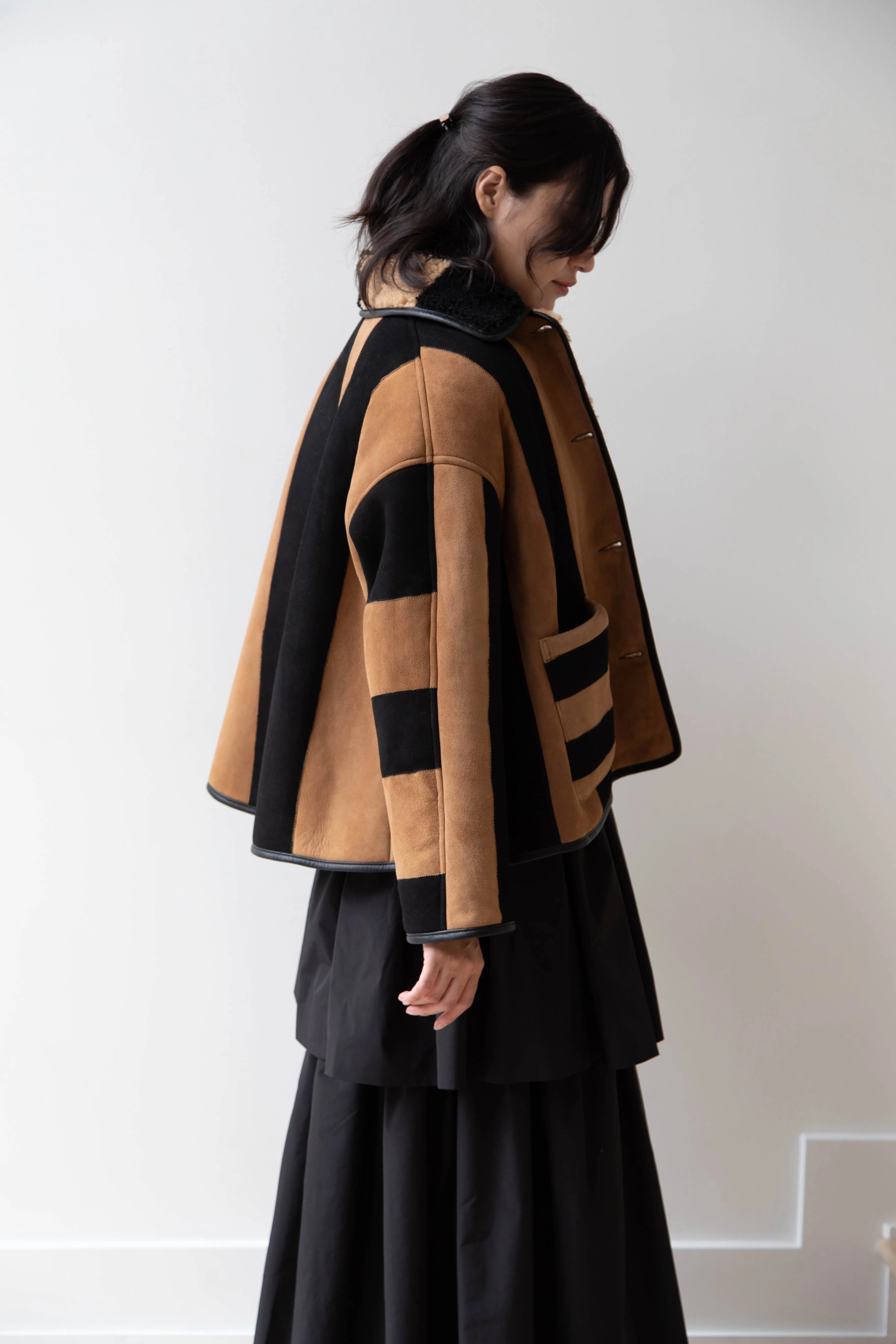 Cawley | Striped Shearling Avis Jacket in Black & Tan