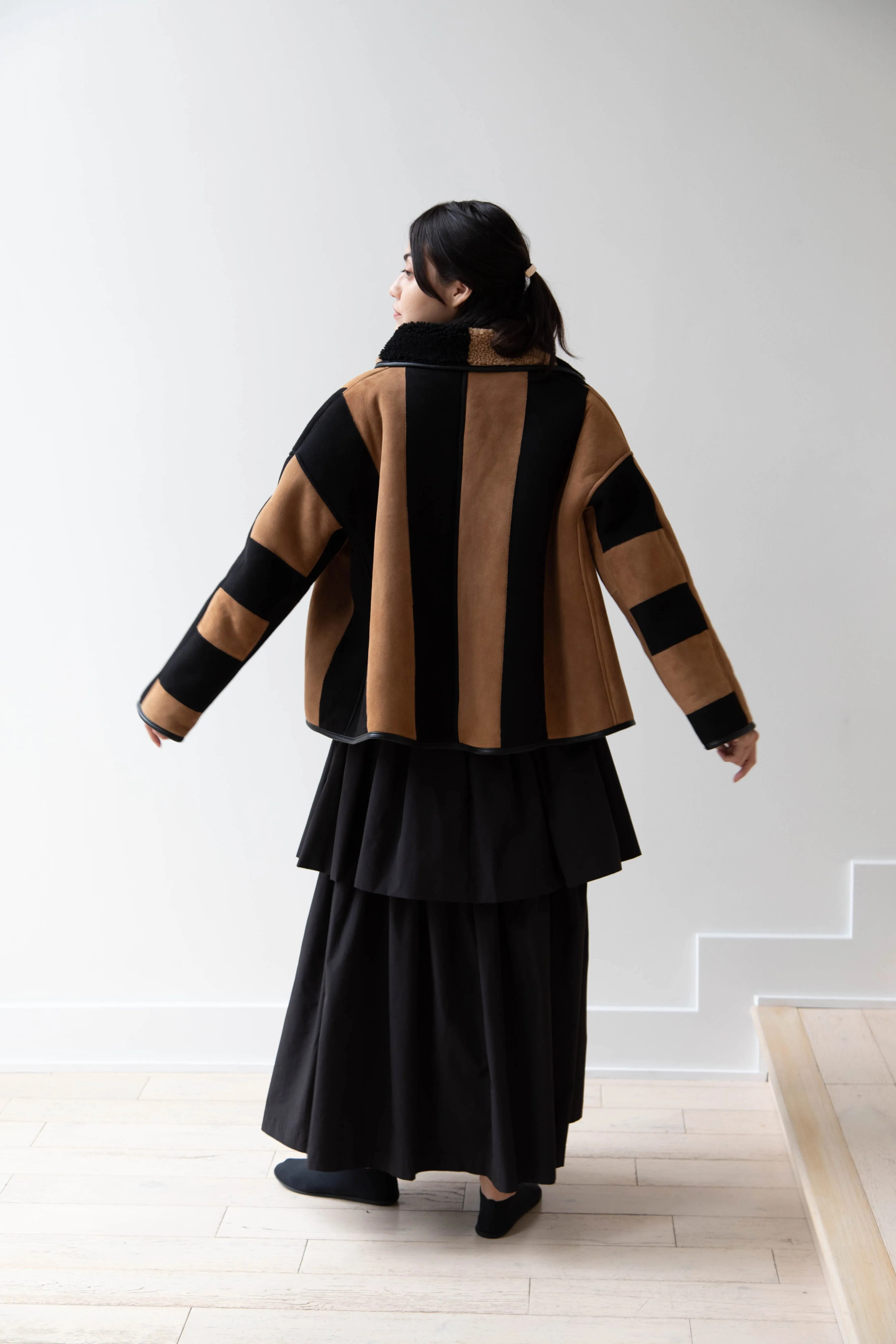 Cawley | Striped Shearling Avis Jacket in Black & Tan