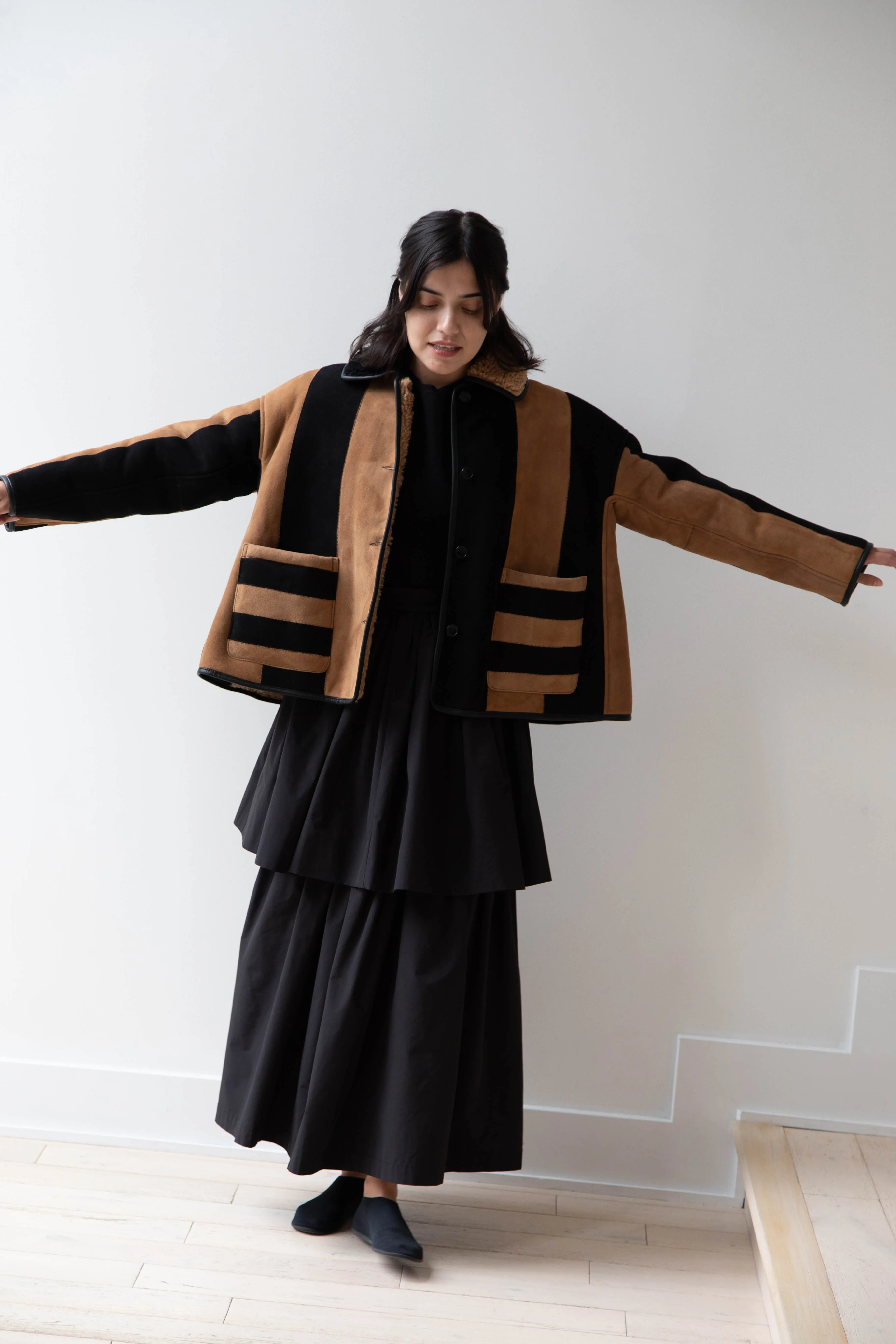 Cawley | Striped Shearling Avis Jacket in Black & Tan