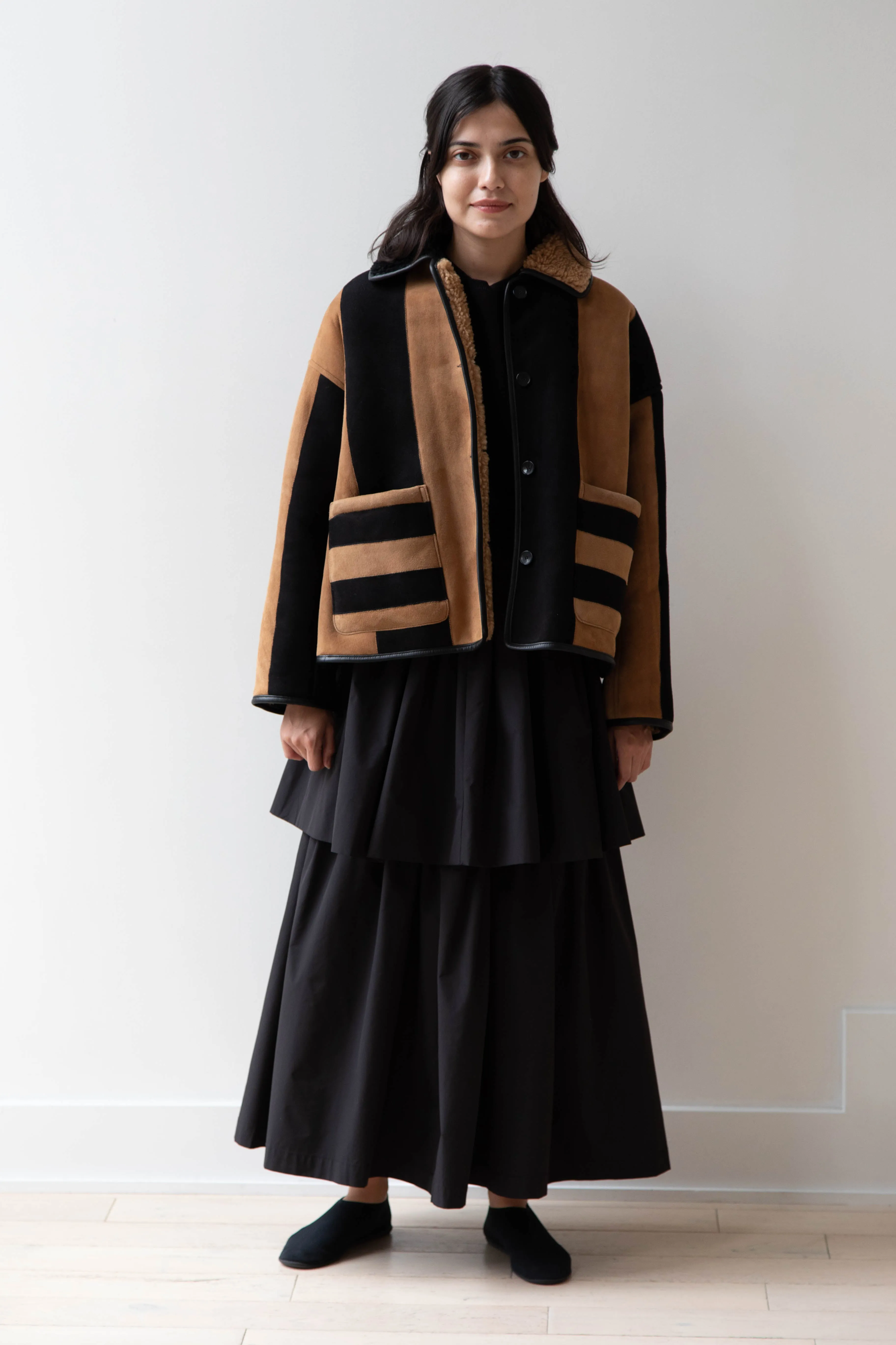 Cawley | Striped Shearling Avis Jacket in Black & Tan