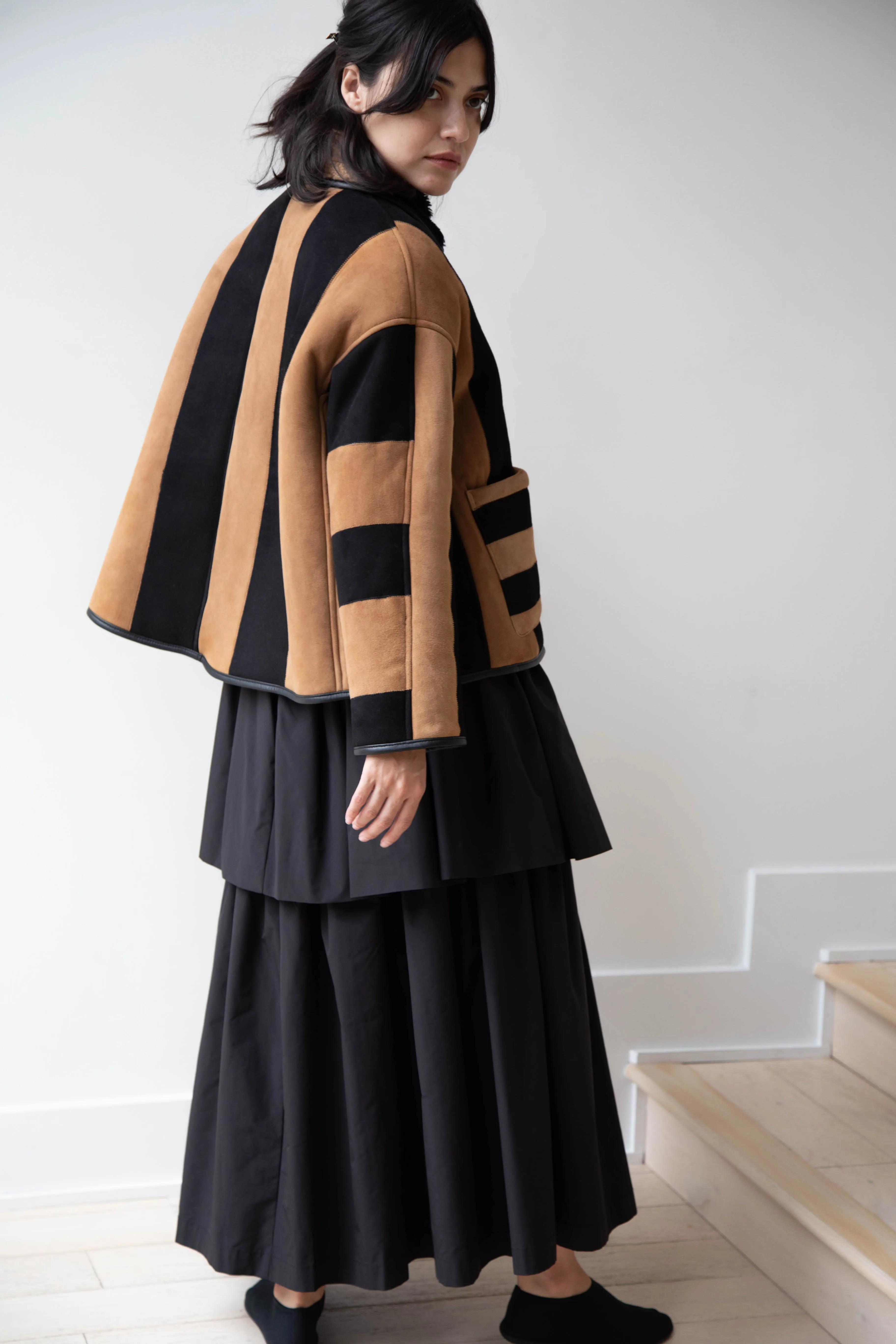 Cawley | Striped Shearling Avis Jacket in Black & Tan